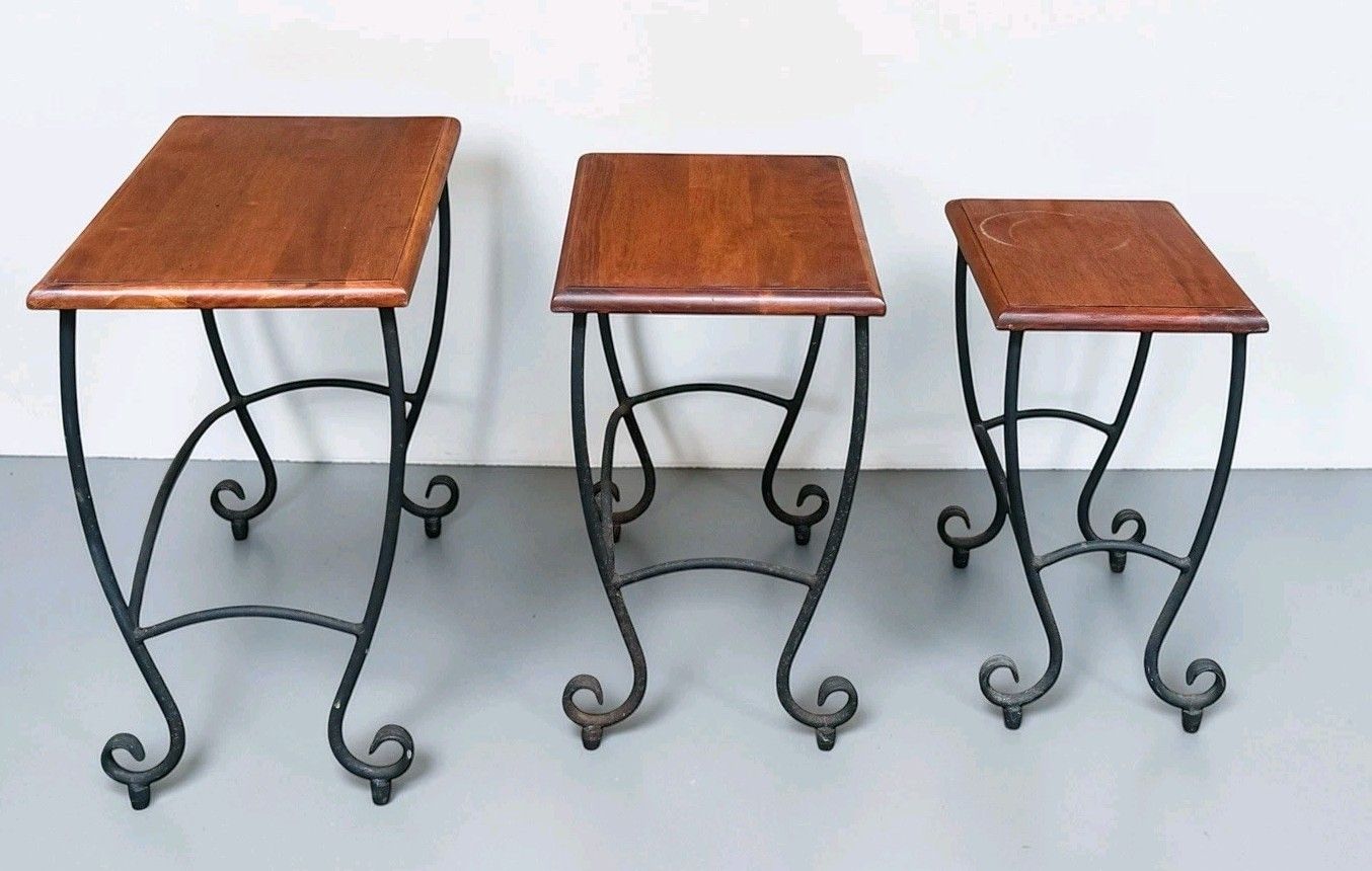 photo vinterior Vintage Habitat Teak And Iron Nest Of Tables Retro C1960s Very Decorative