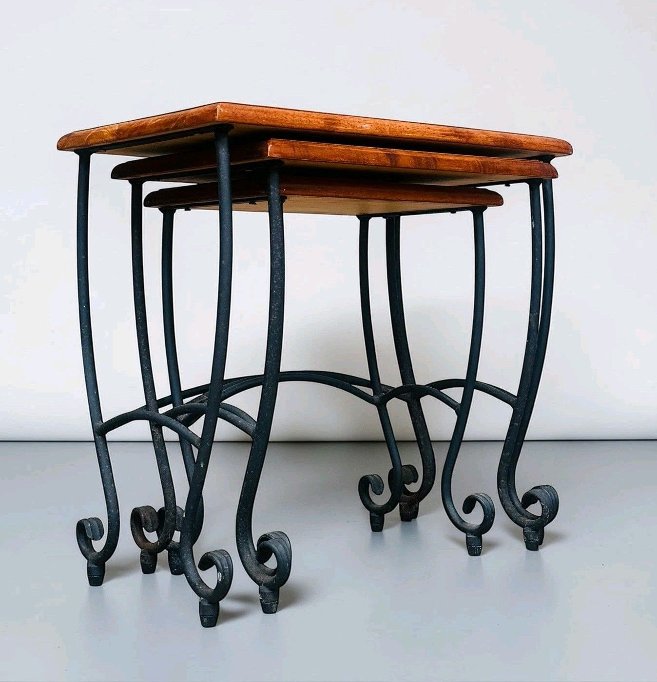 photo vintage Vintage Habitat Teak And Iron Nest Of Tables Retro C1960s Very Decorative