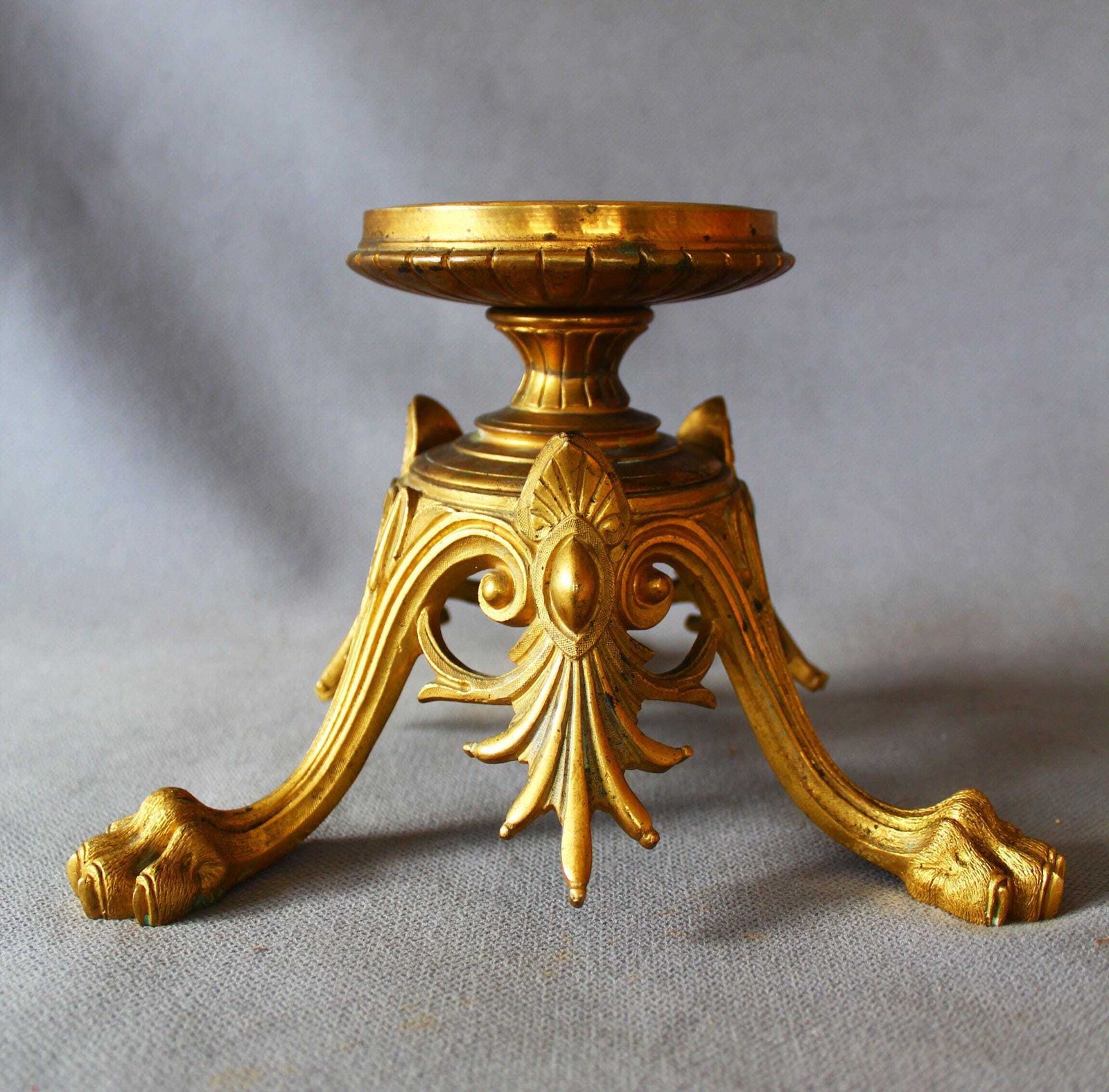 photo buy Antique French Empire Revival Bronze Pedestal Stand Or Base, Signed F. Delarue Paris, Gilded, Tripod Feet, Lion Paw, Acanthus Leaf, Napoleon