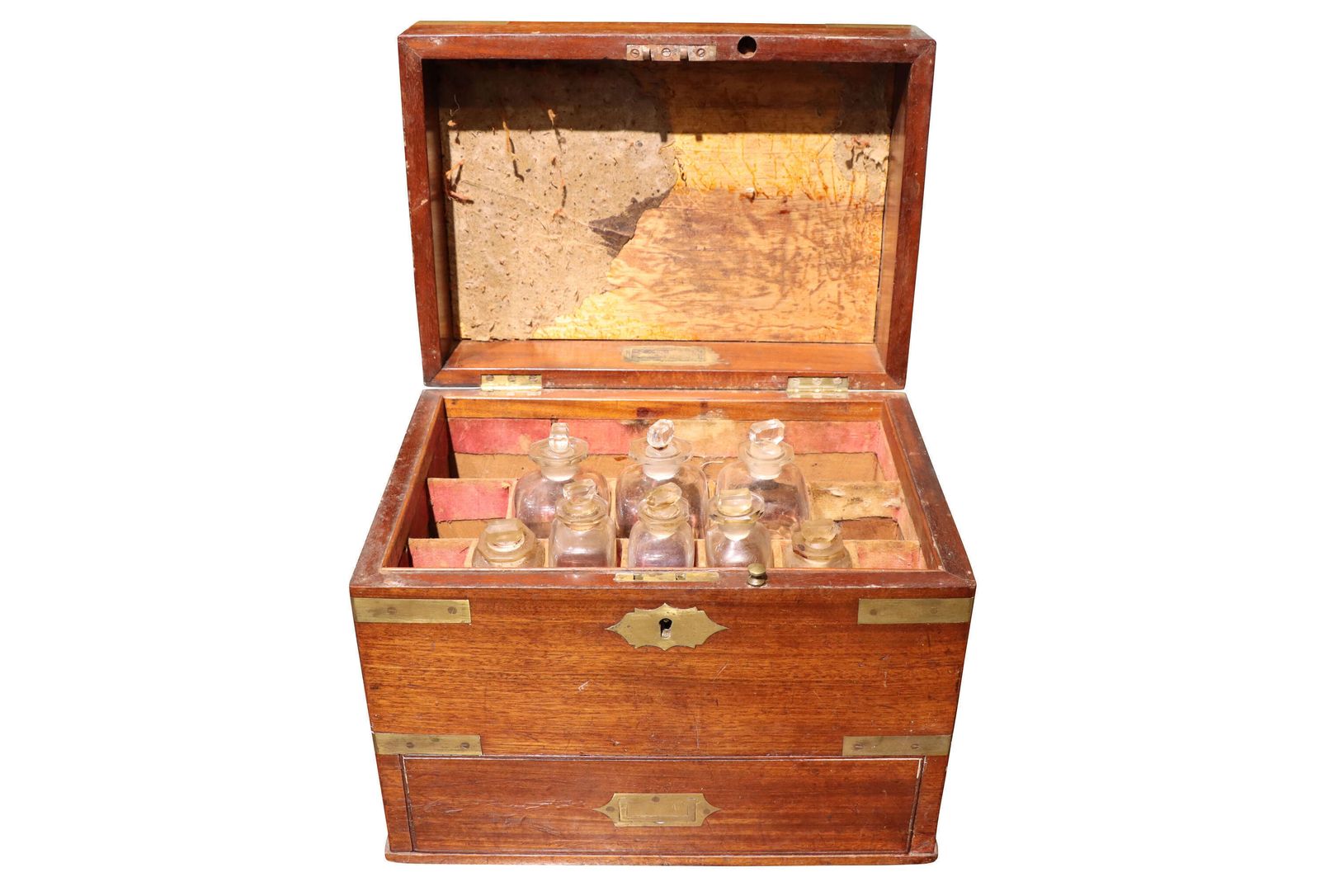 Early 19th Century Mahogany Apothecary Travelling Case With Bottles & Drawer, Circa 1820 photo furniture