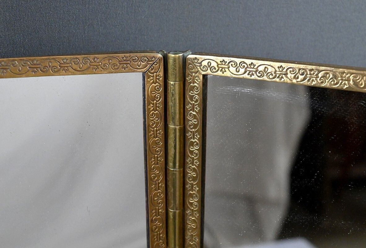 860.0 Rare Bronze Triptych Mirror – 1900 photo