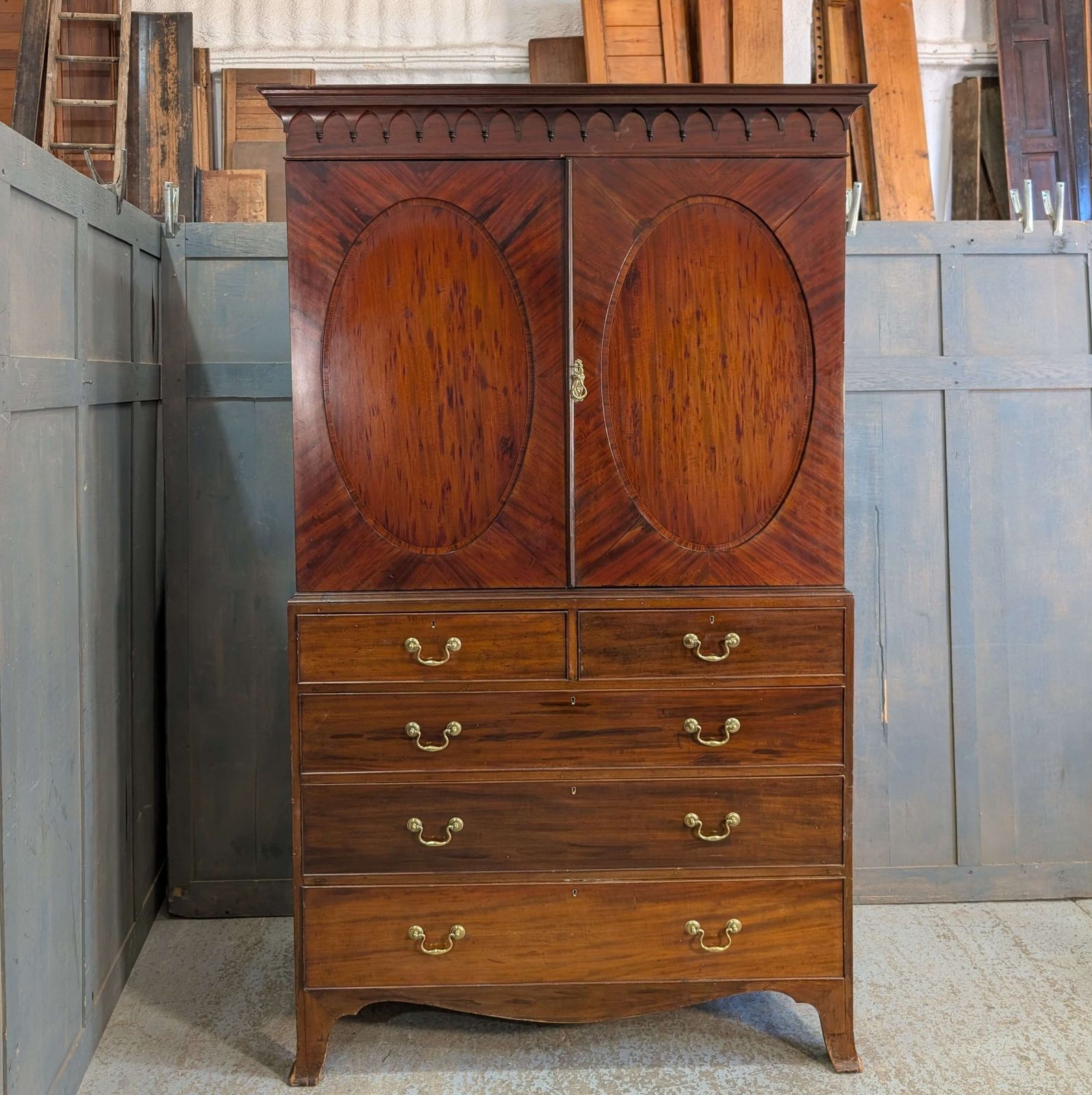 Very Well Made Edwardian Mahogany Linen Press In Two Sections photo buy