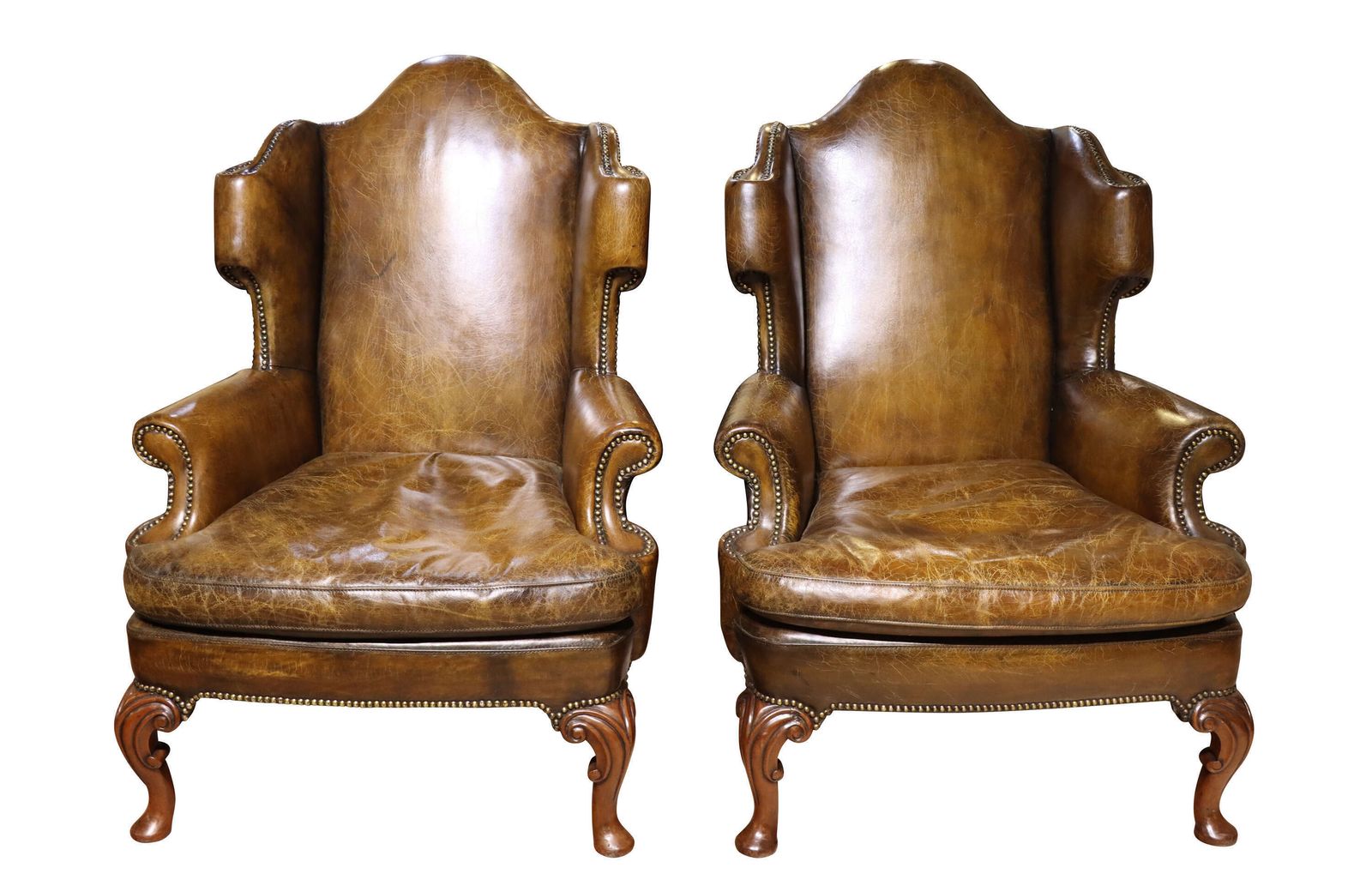 Pair Of George I Style Walnut & Leather Wing Armchairs, Circa 1930 photo furniture