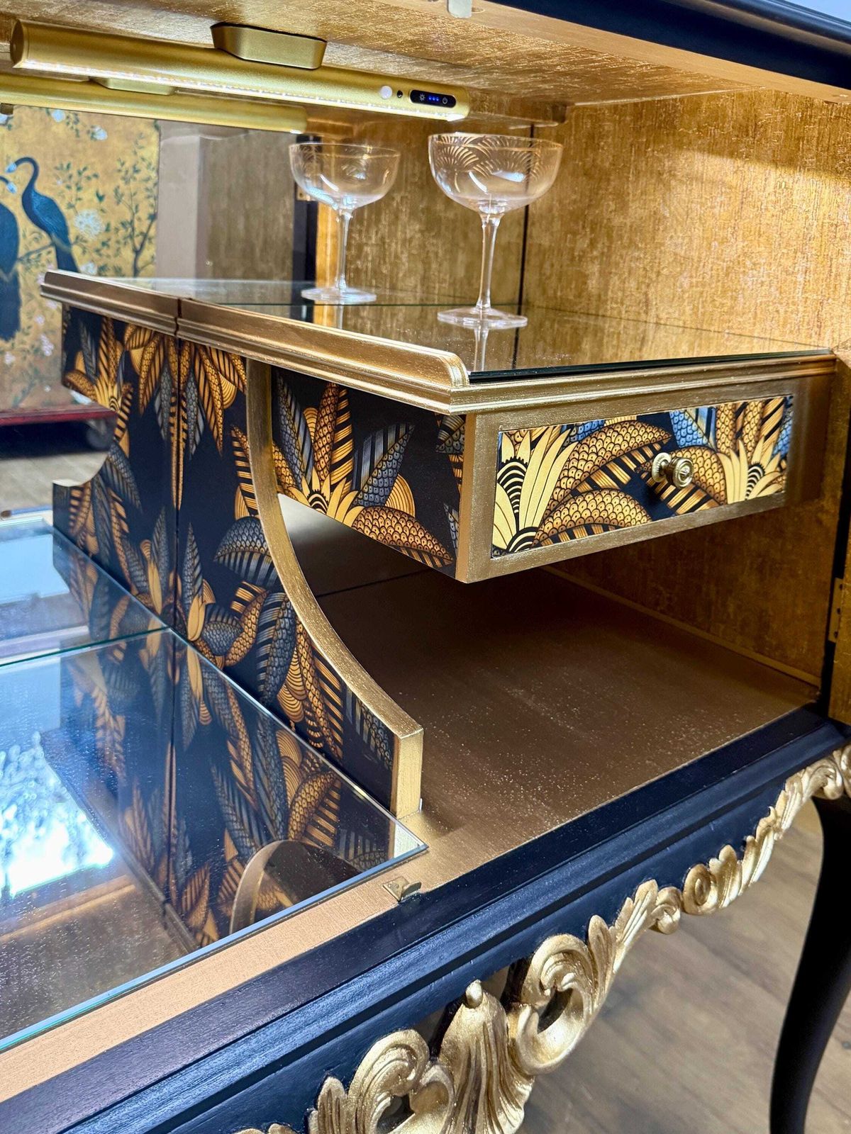 Queen Anne Leopard Drinks Cabinet | Bespoke Chinoiserie /Botanicle Cocktail Cabinet | Luxury Vintage Statement Bar photo buy
