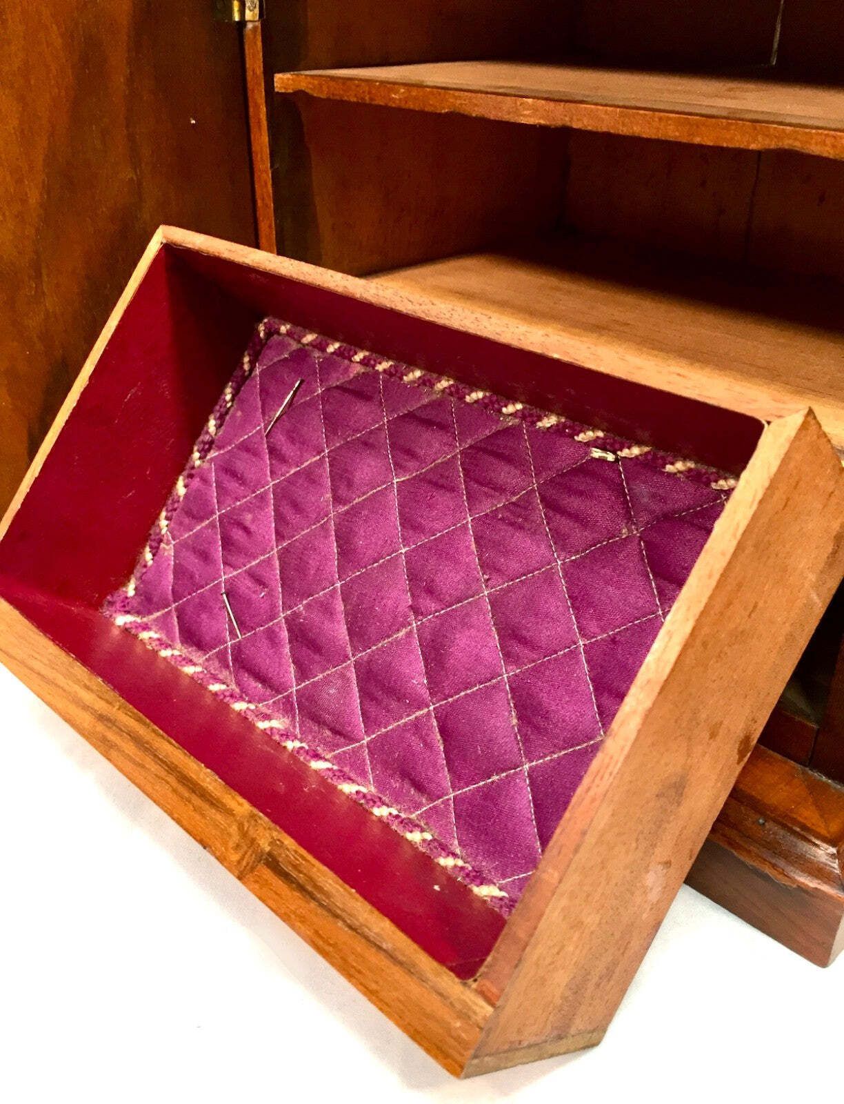 Antique Wood Tabletop Storage Drawers  Jewellery Box Humidor Cabinet With Key photo vintage