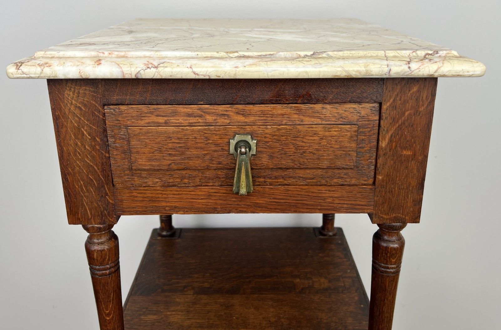 Pair Of Bedside Tables Antique French Marble Top Carved Oak Cabinets Lot 4918 photo vinterior
