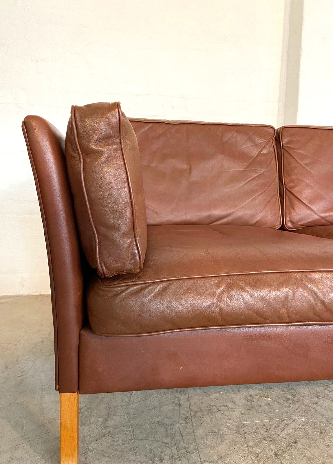 Vintage Danish Mid Century  Mogens Hansen 3 Person  Cognac Leather Sofa 1960,S photo 2495.0