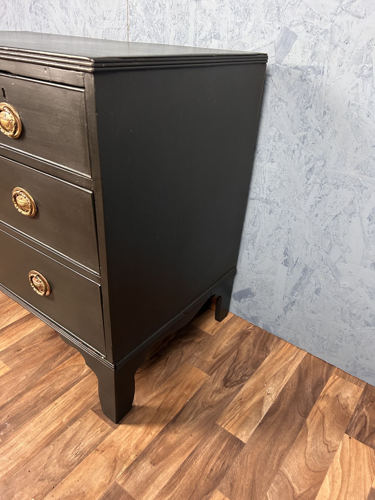 photo for sale Georgian Ebonised Design Chest Of Drawers With Brass Handles