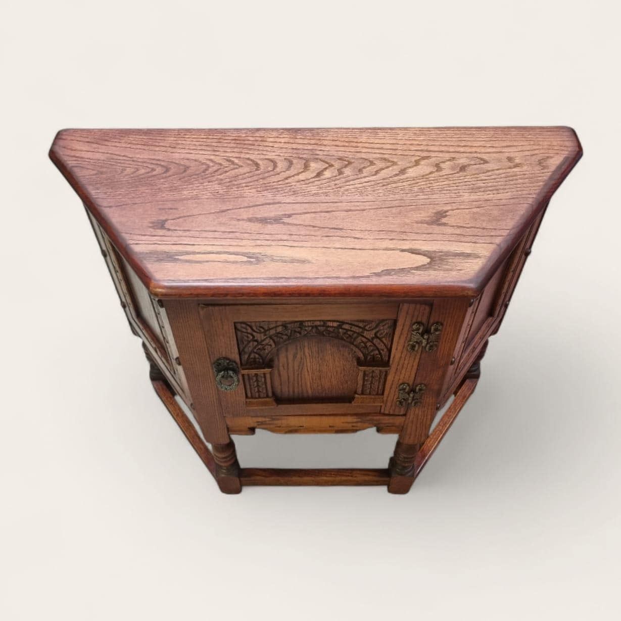 Vintage Old Charm Wood Brothers Canted Side Cabinet / Carved Oak / C1970 photo buy