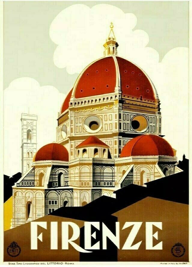 Firenze Italian Tourism Poster, 1930 Art Deco photo furniture