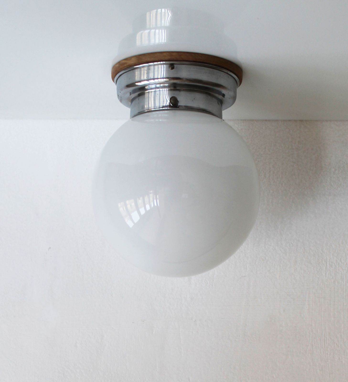 Pair Of 1930s Modernist Ceiling Or Wall Lights With Milk Glass Globes photo Lighting