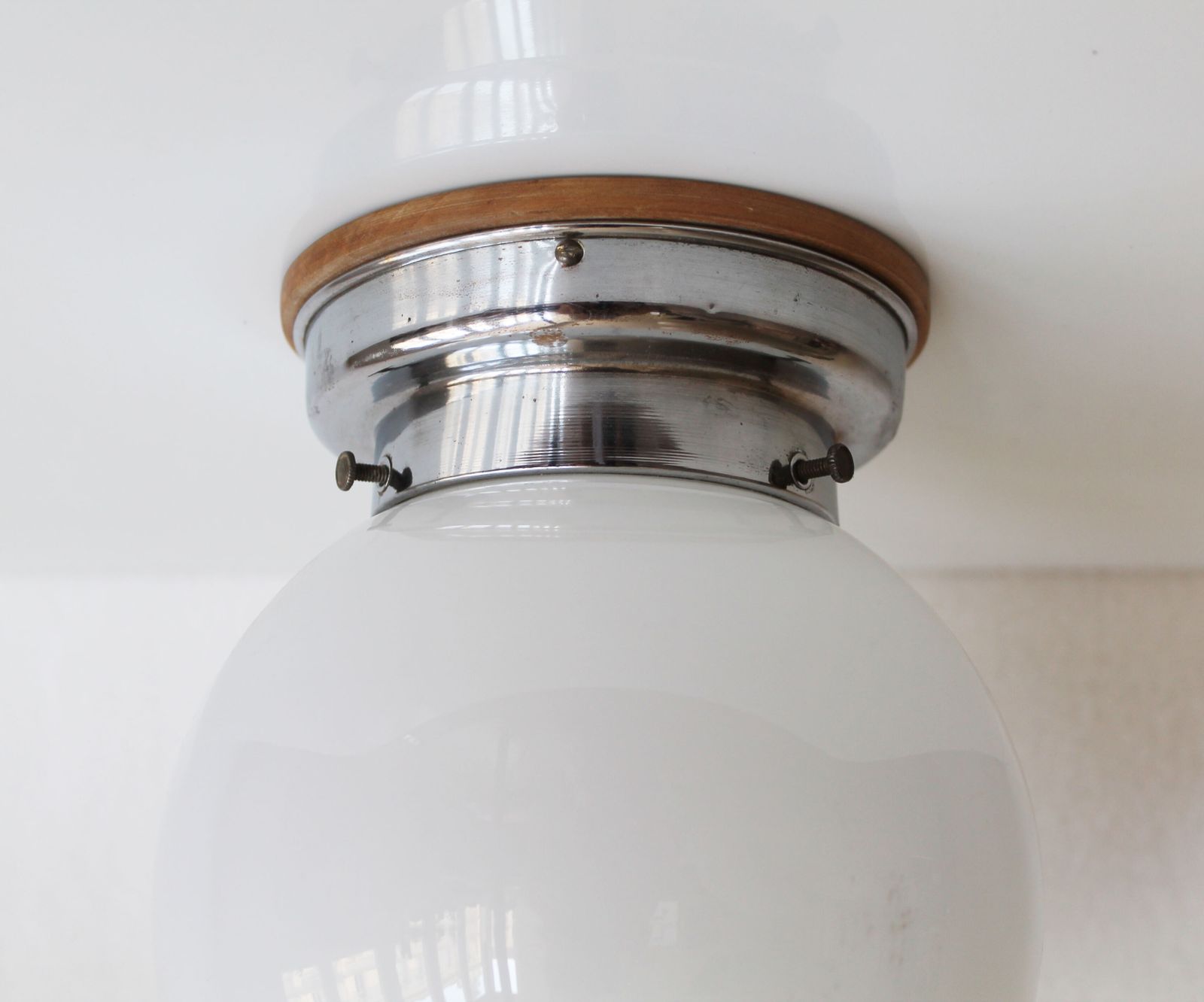 photo furniture Pair Of 1930s Modernist Ceiling Or Wall Lights With Milk Glass Globes