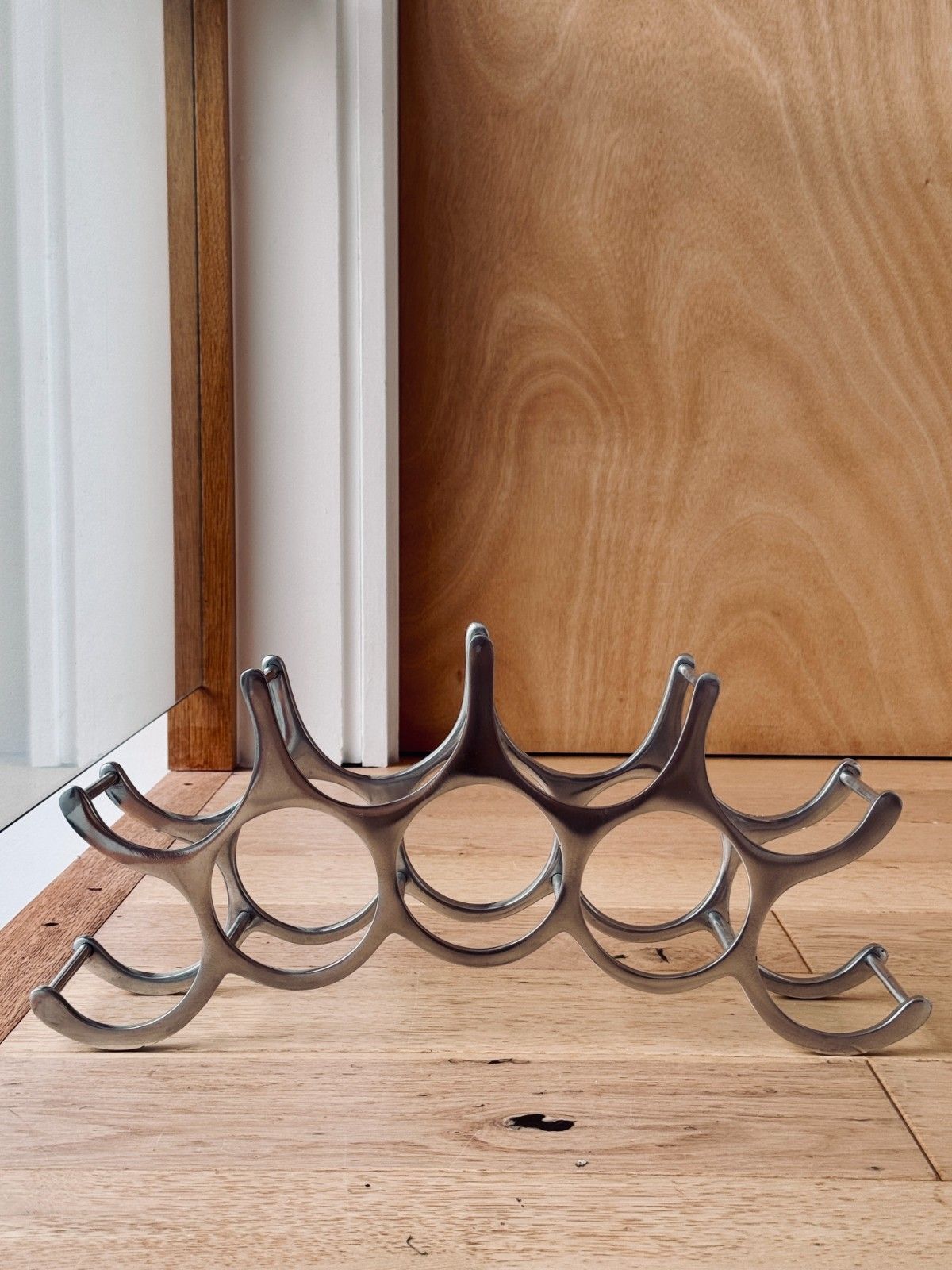 Michael Noll Style Polished Aluminium Wine Rack, Holds 9 Bottles photo for sale