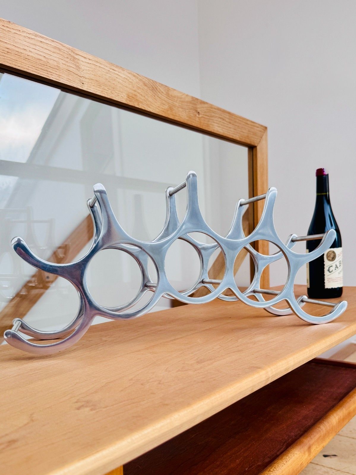 photo vintage Michael Noll Style Polished Aluminium Wine Rack, Holds 9 Bottles