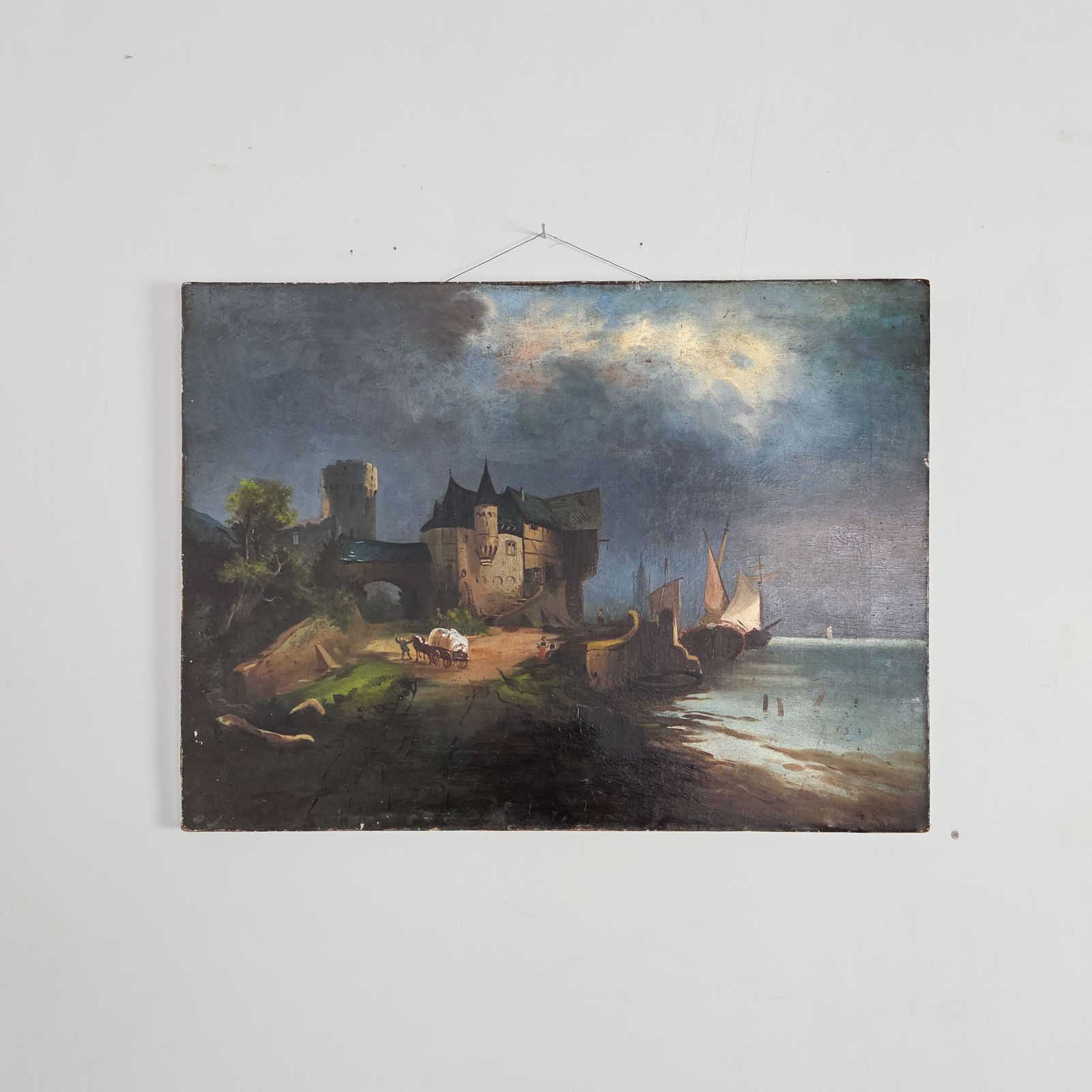 Early 20th Century Antique Landscape Oil Painting photo furniture