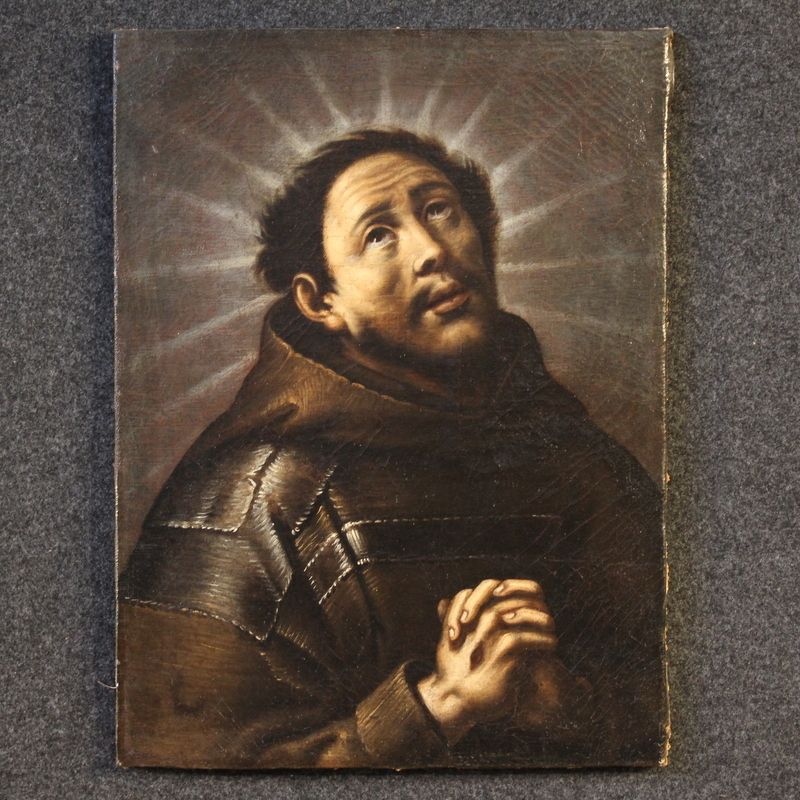 Antique Italian Painting Ecstasy Of Saint Francis From The 18th Century