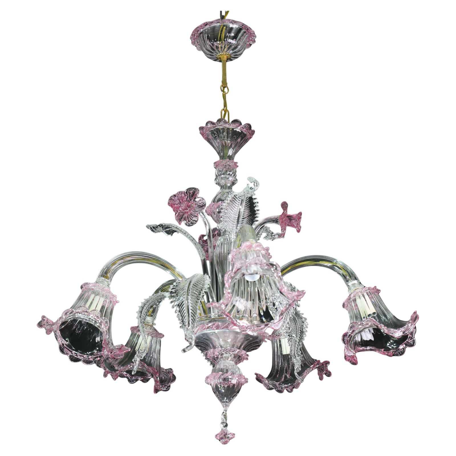 Charming Vintage Venetian Chandelier, Pink Murano Glass, 1950s