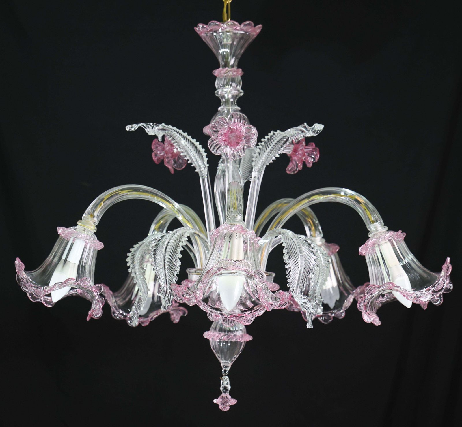 Charming Vintage Venetian Chandelier, Pink Murano Glass, 1950s photo for sale