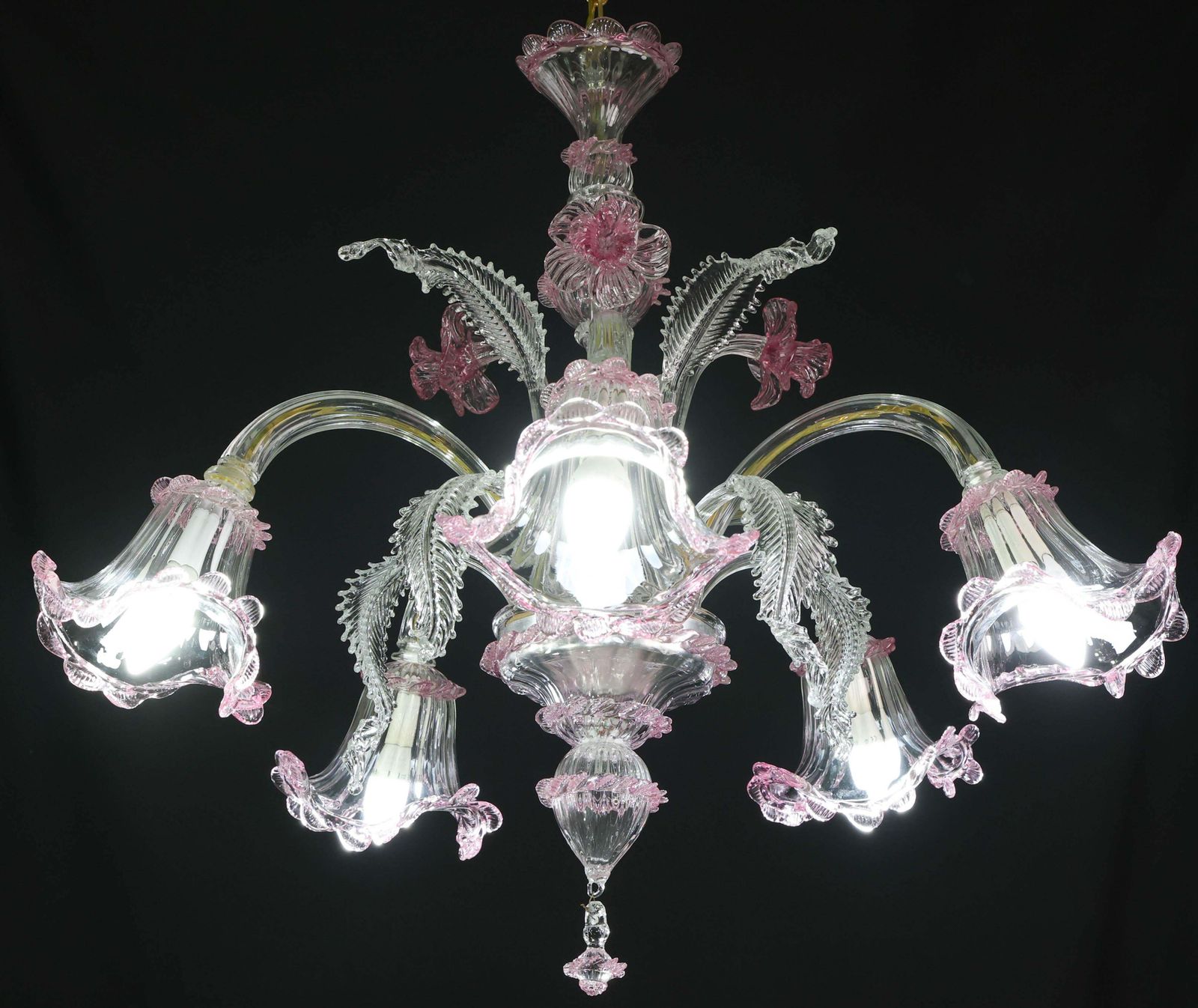 Charming Vintage Venetian Chandelier, Pink Murano Glass, 1950s photo Lighting
