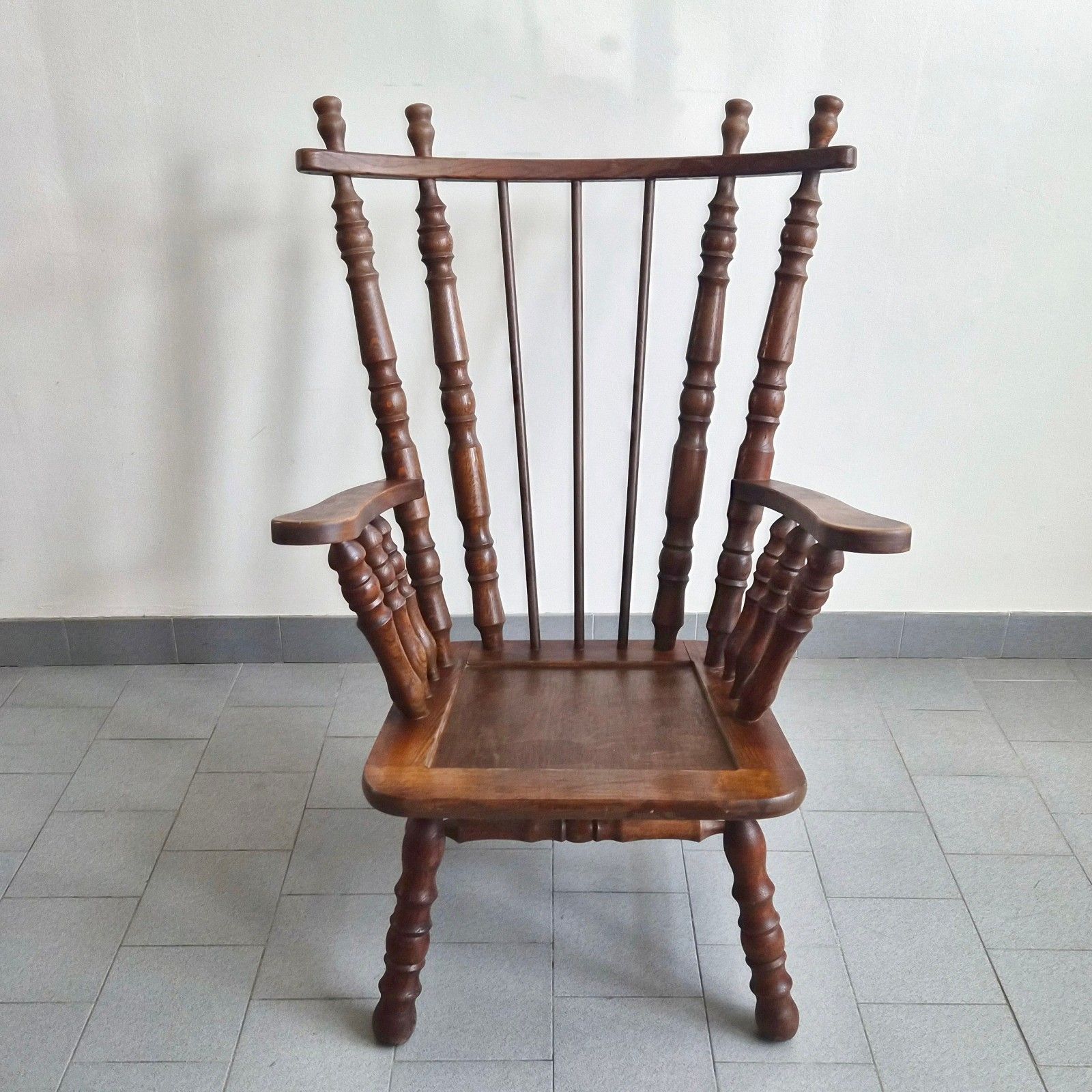 Pair Of Vintage 1970 Brutalist Oak Reel Armchairs 70s 1970s photo for sale