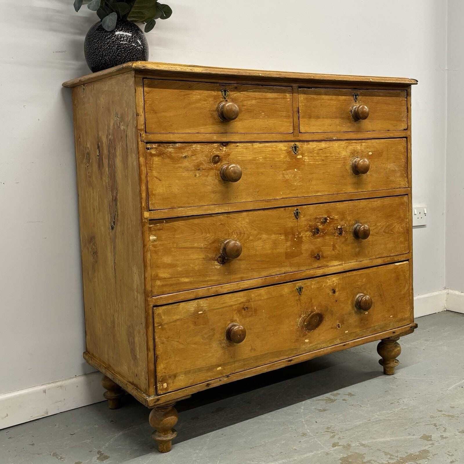 photo for sale Antique Pine Chest Of Drawers Rustic Victorian Style 2 Over 3 Drawer Chest