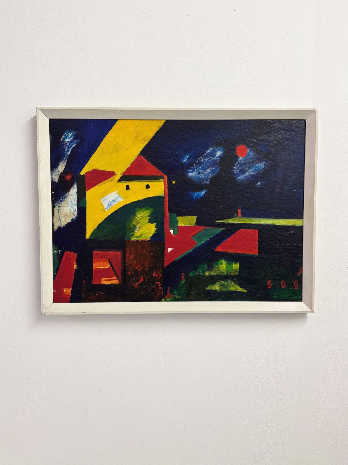 Signed French Abstract Landscape Painting – Modernist Colourful Artwork By Meule