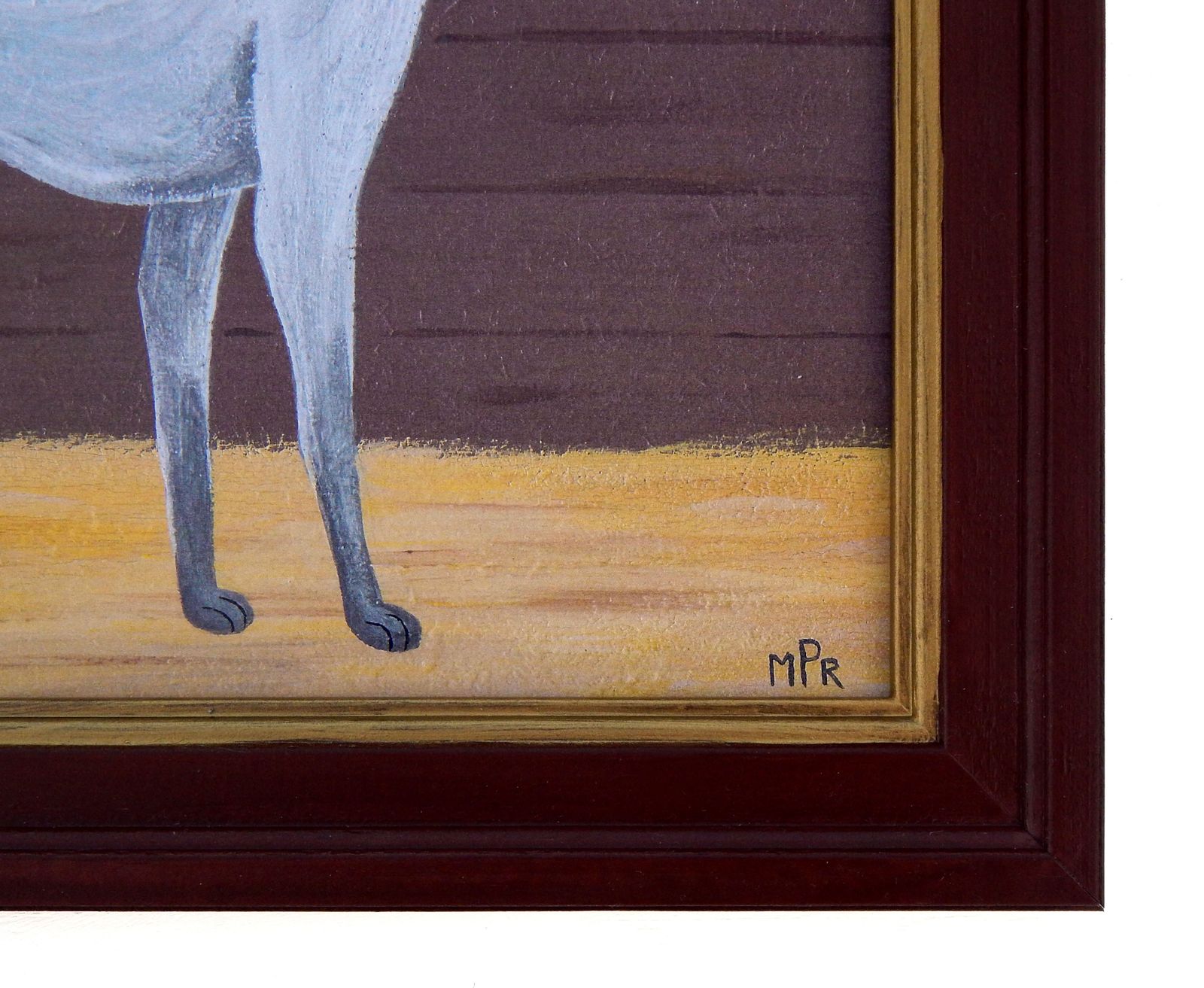 Naive Greyhound Folk Art Dog Print In Hand Painted Antique Style Frame By Matt Rix photo 125.0