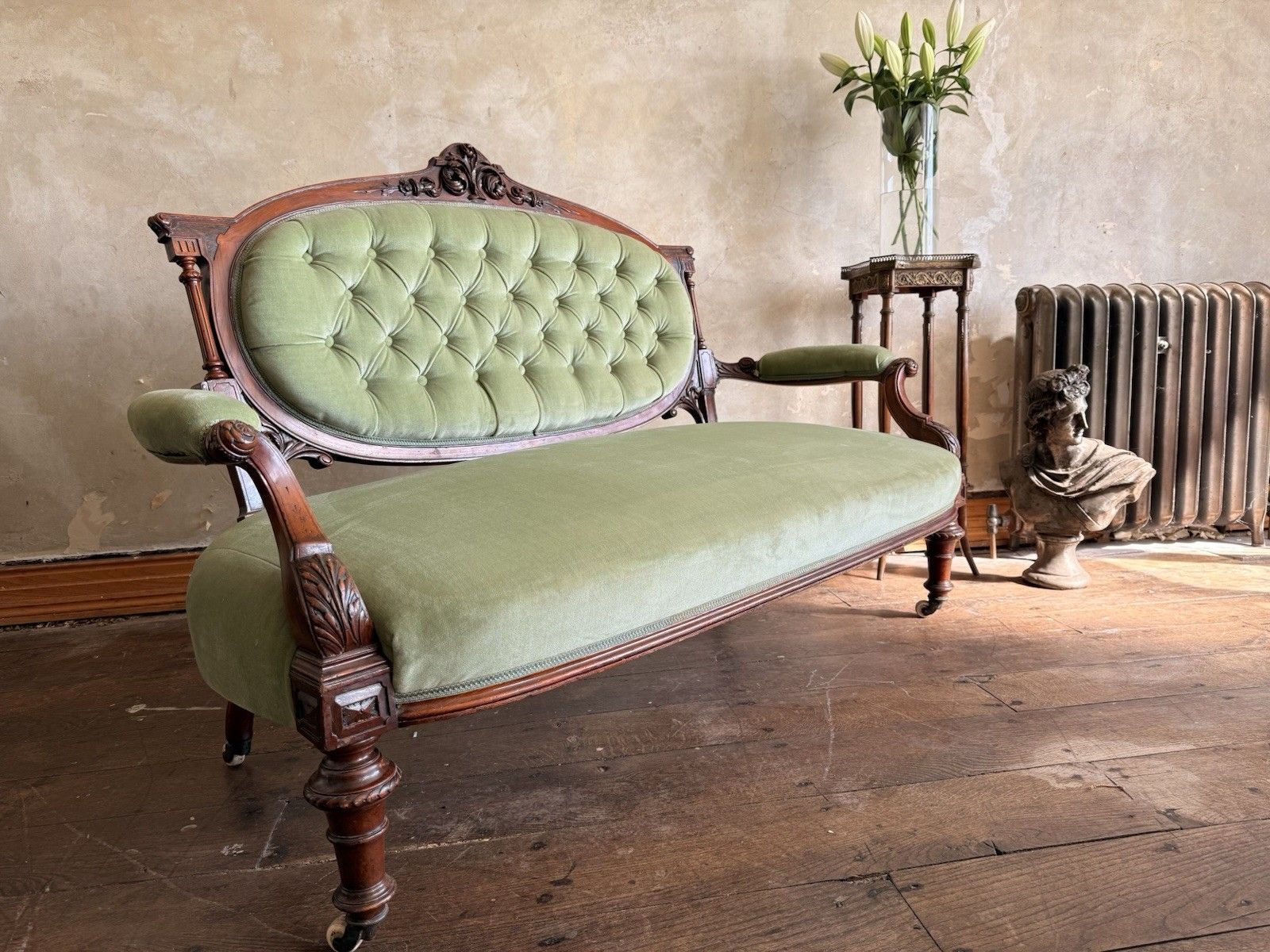 Original Antique Carved Pastashio Green Chaise Longue Salon Sofa England 1880 C photo 1199.0