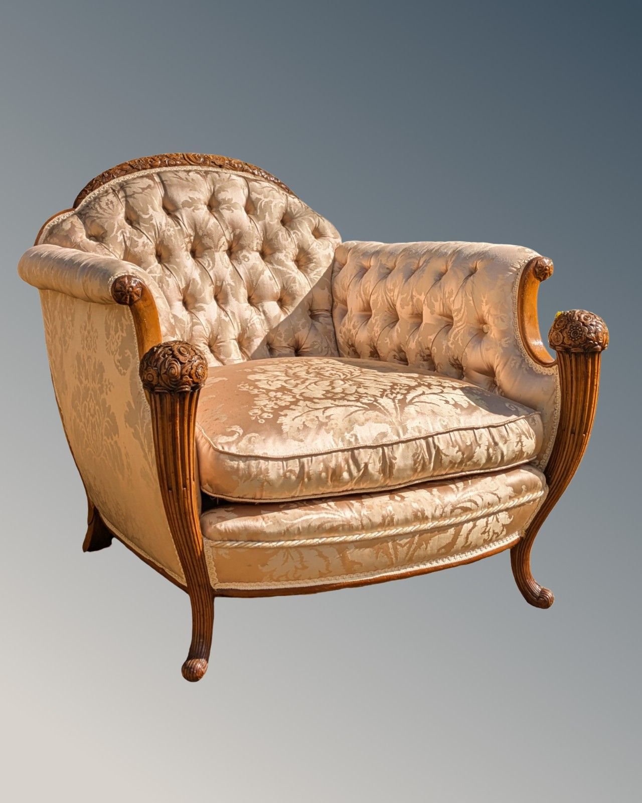 Superb French Walnut Armchair Silk Upholstered