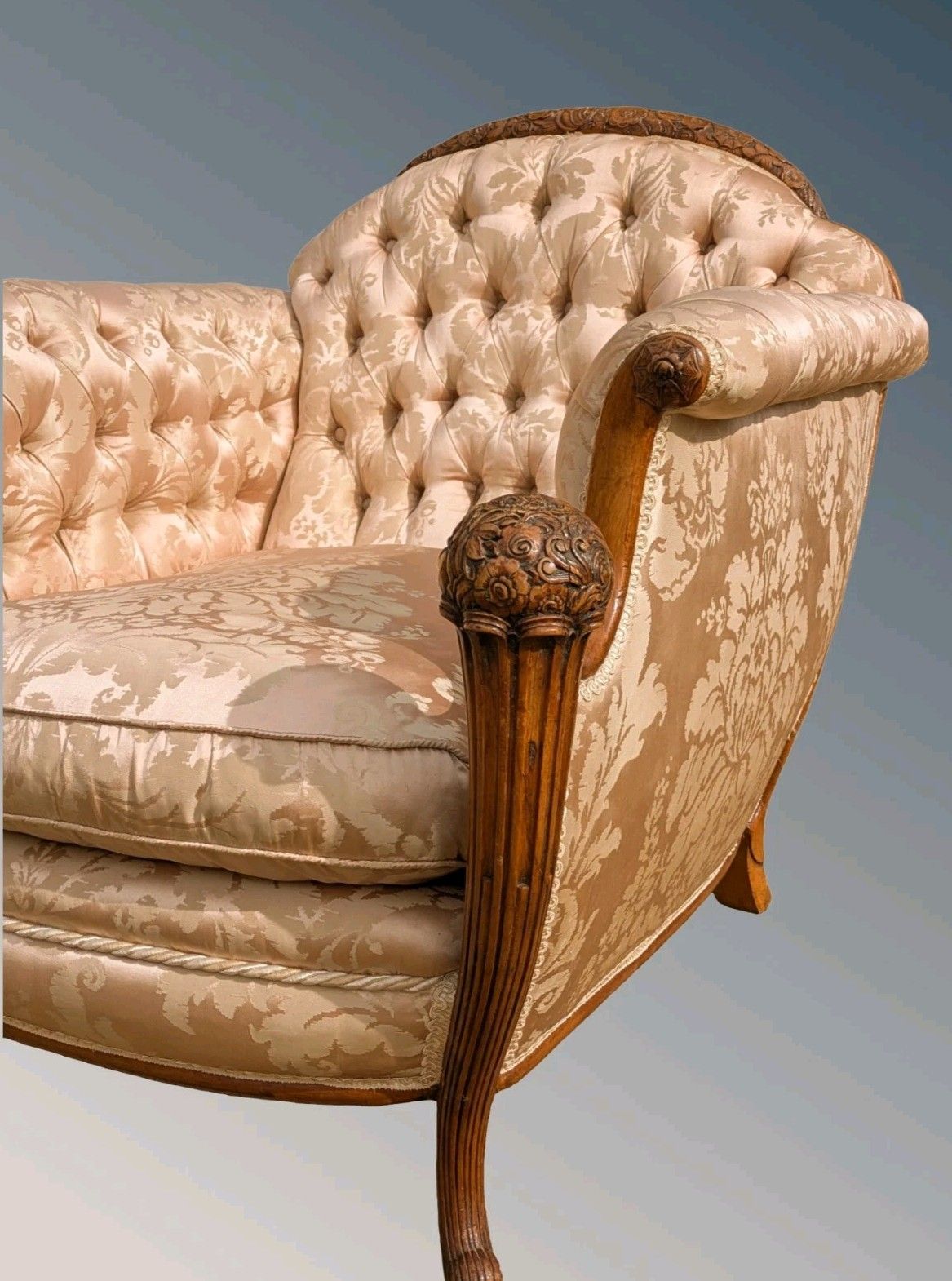 Superb French Walnut Armchair Silk Upholstered photo Furniture