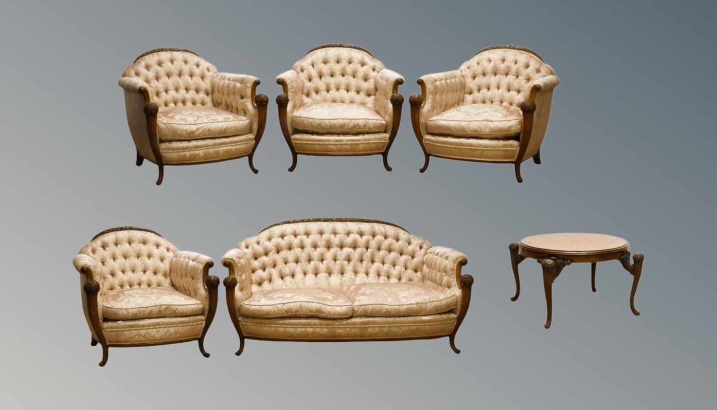 photo vinterior Superb French Walnut Armchair Silk Upholstered