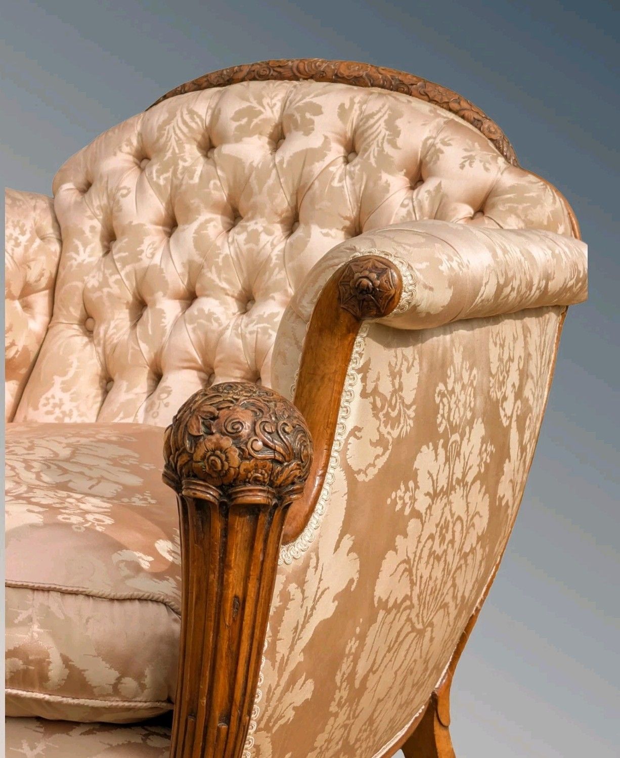 photo furniture Superb French Walnut Armchair Silk Upholstered
