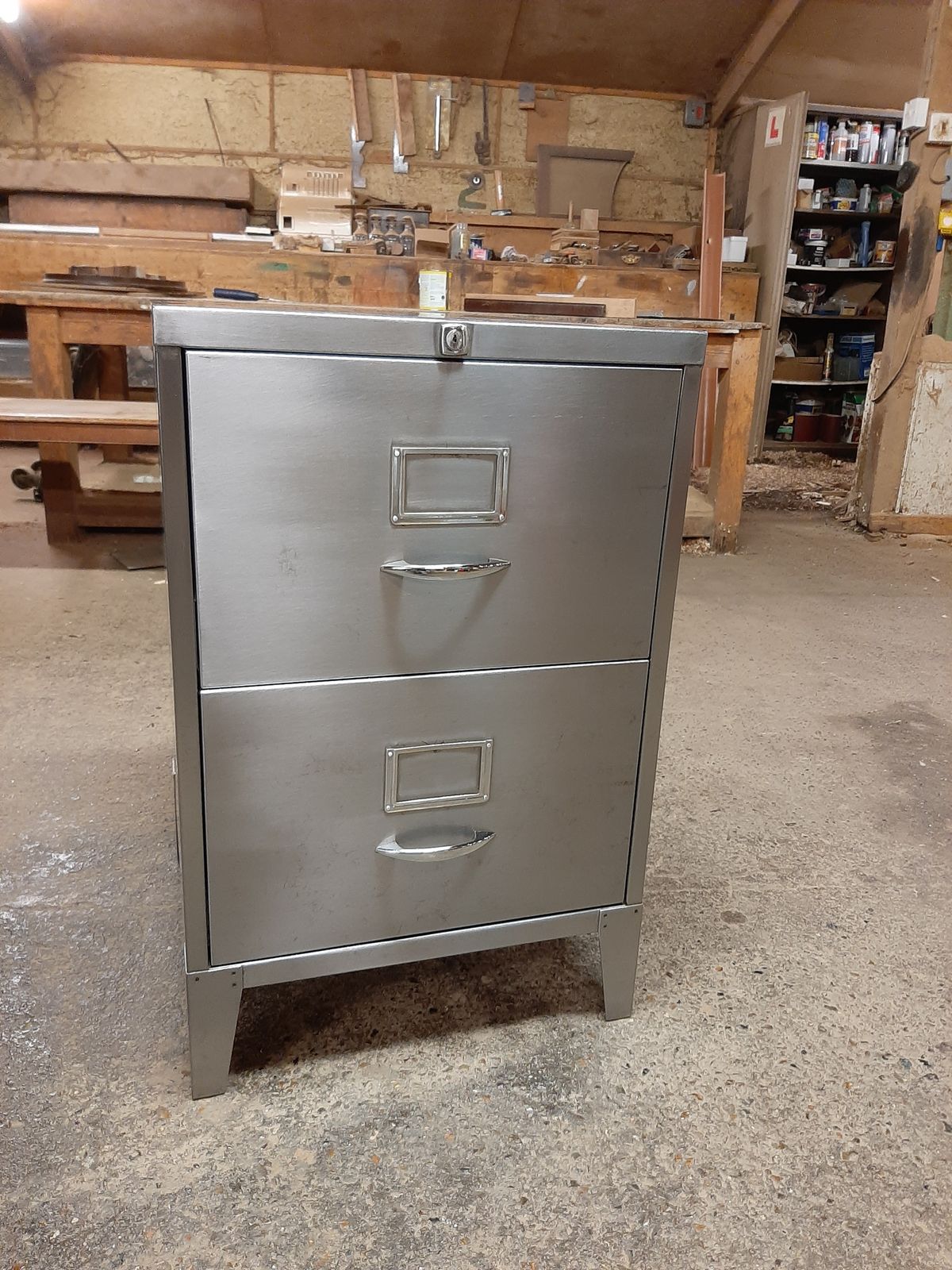 Industrial Steel Filing Cabinet Stripped And Polished Nice Piece photo furniture