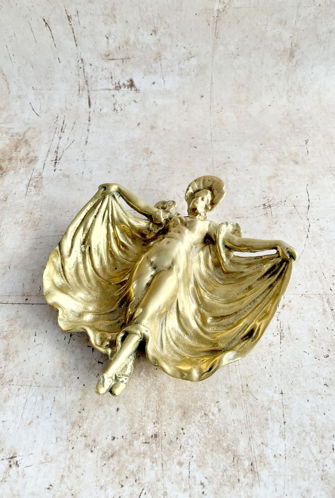 Antique Art Nouveau Brass Trinket Tray – Draped Lady Figure photo 65.0