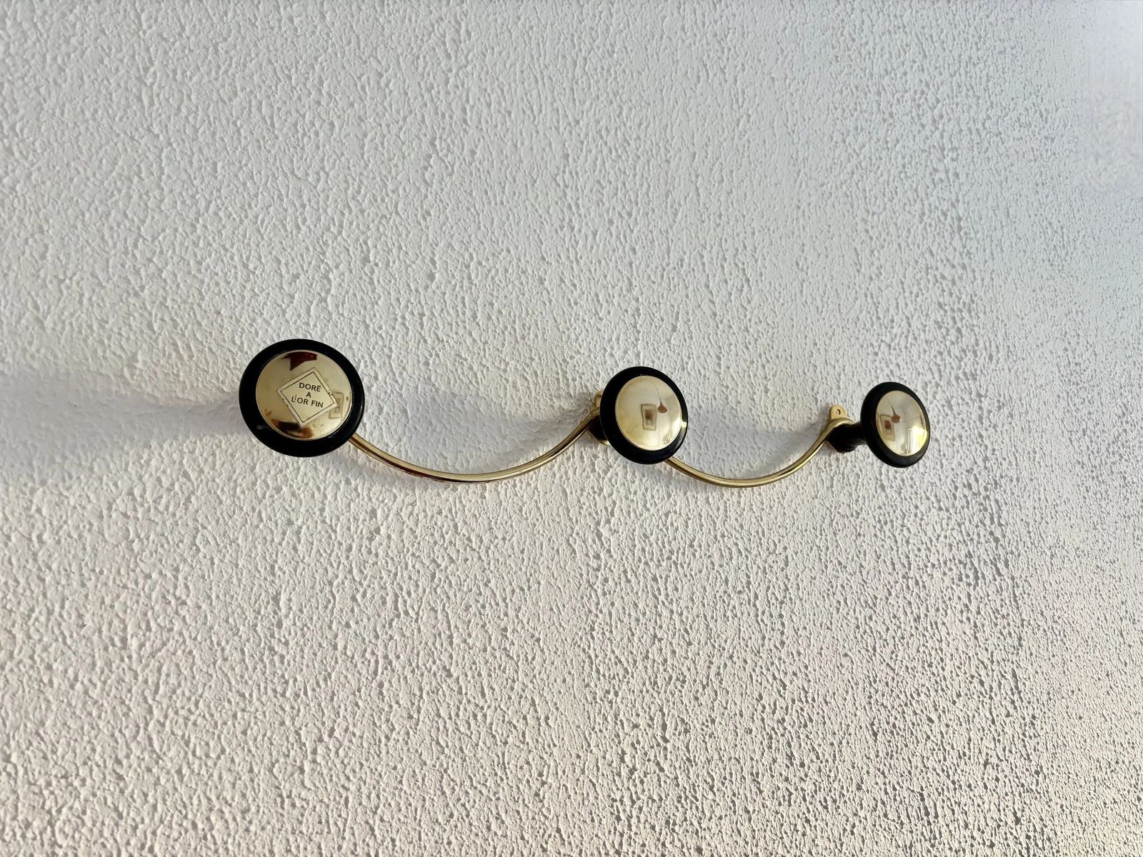 Vintage 1960s Coat Rack In Fine Gold Finish With 3 Hooks   45 X 7 Cm