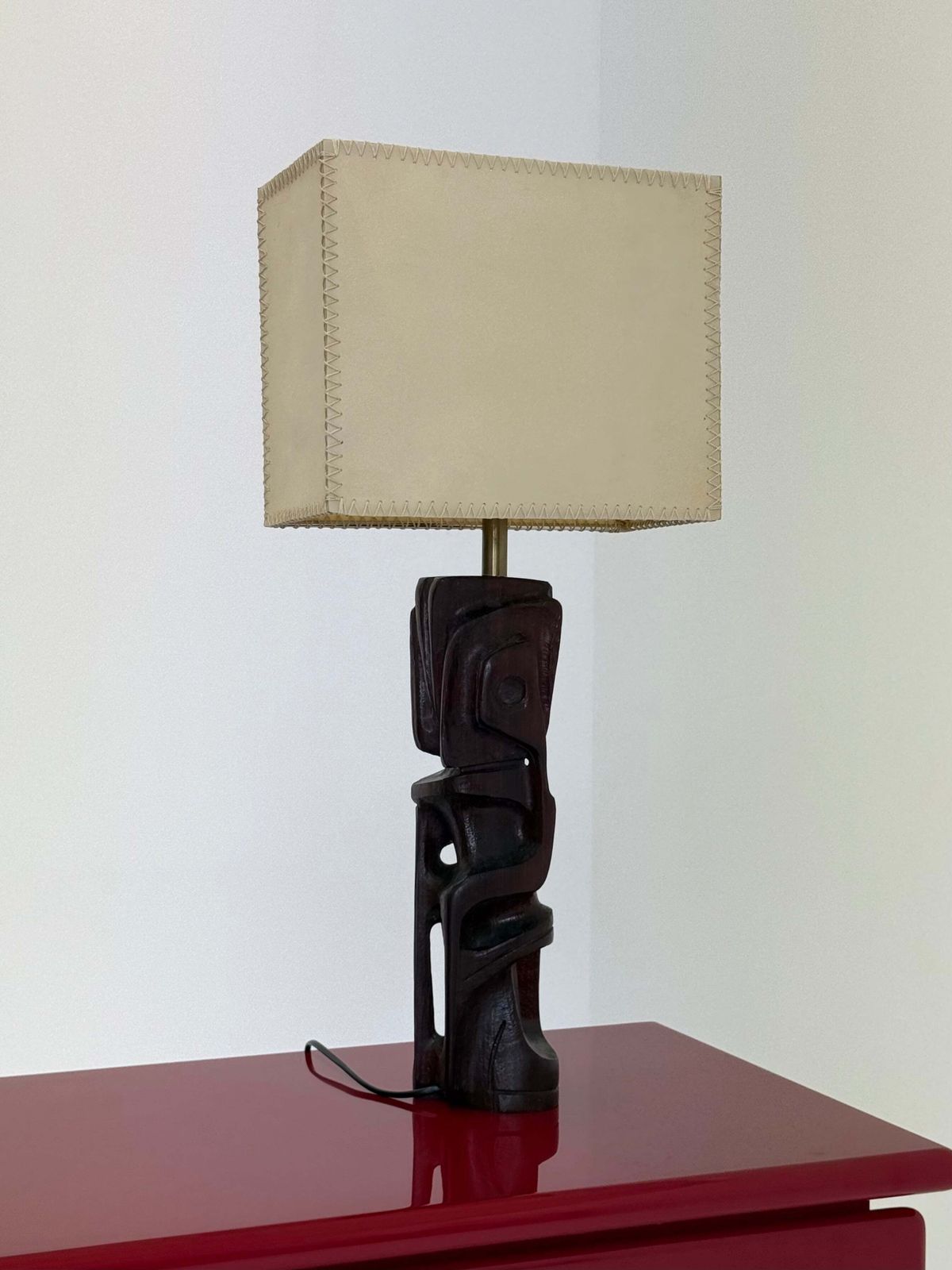 Hand Carved Wooden Sculptural Table Lamp By Gianni Pinna photo for sale