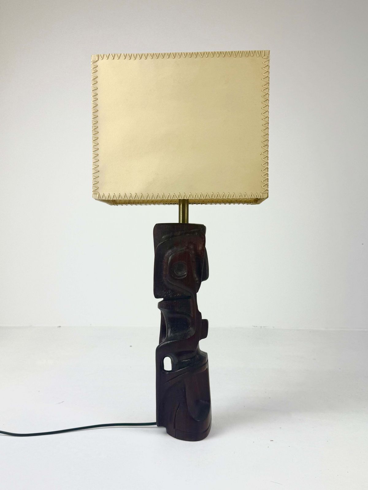 photo for sale Hand Carved Wooden Sculptural Table Lamp By Gianni Pinna
