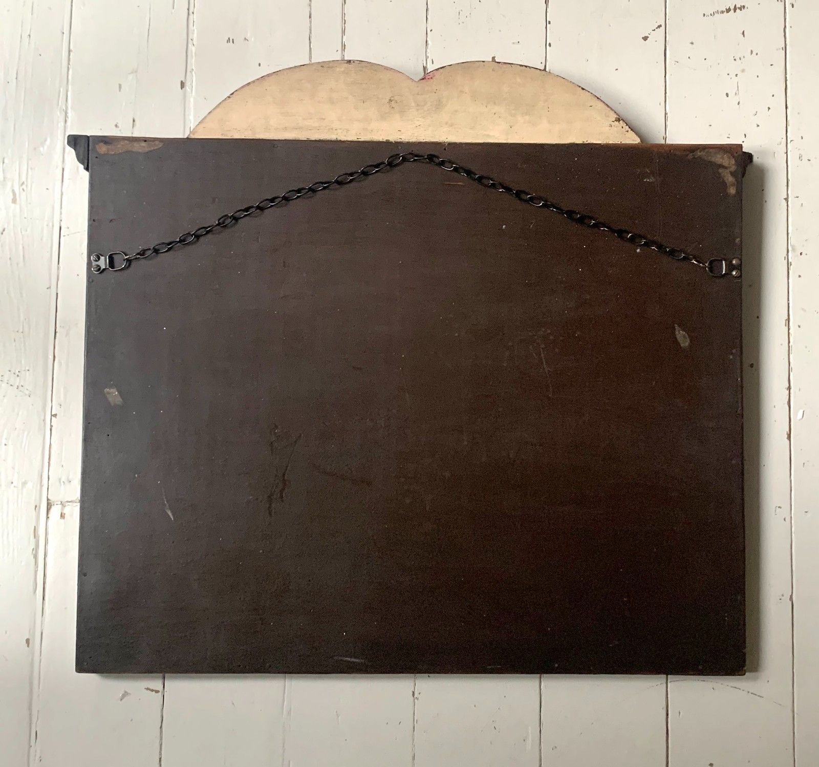 photo vinterior Antique Victorian Mirror W/ Bevelled Glass & Mahogany Frame, Carved Pediment