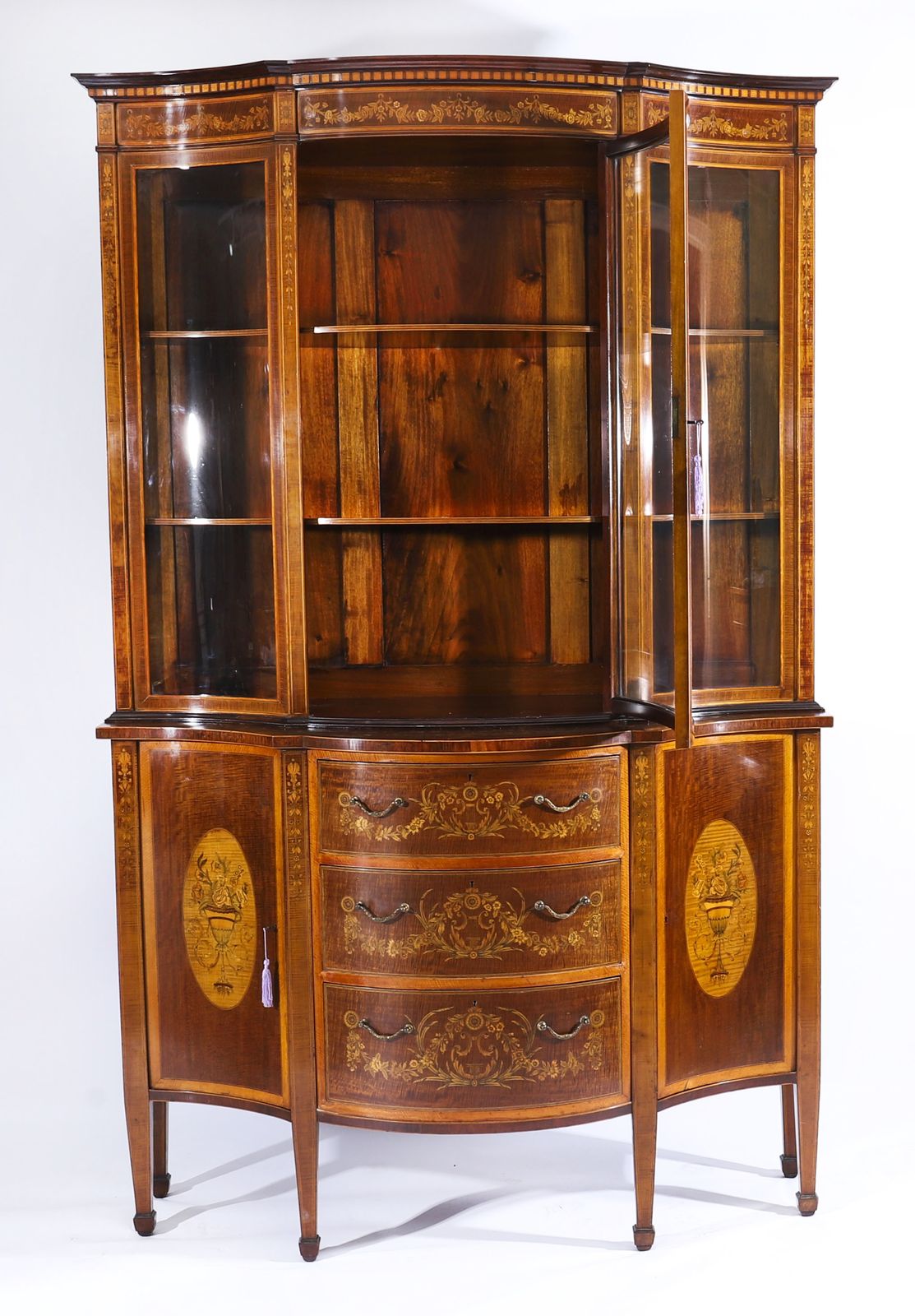 Antique Marquetry Serpentine Display Cabinet Edwards & Roberts 19th C photo for sale