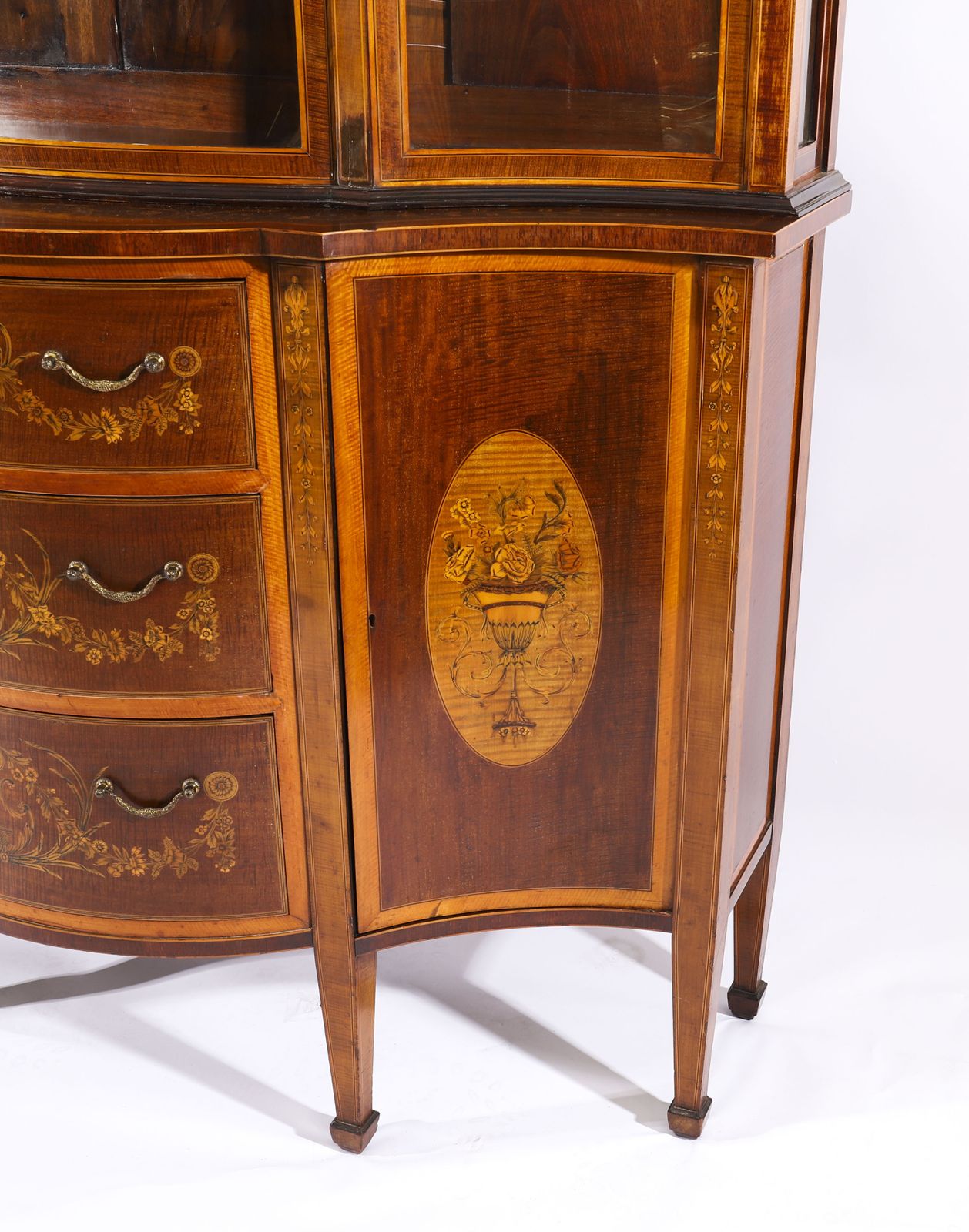 photo for sale Antique Marquetry Serpentine Display Cabinet Edwards & Roberts 19th C