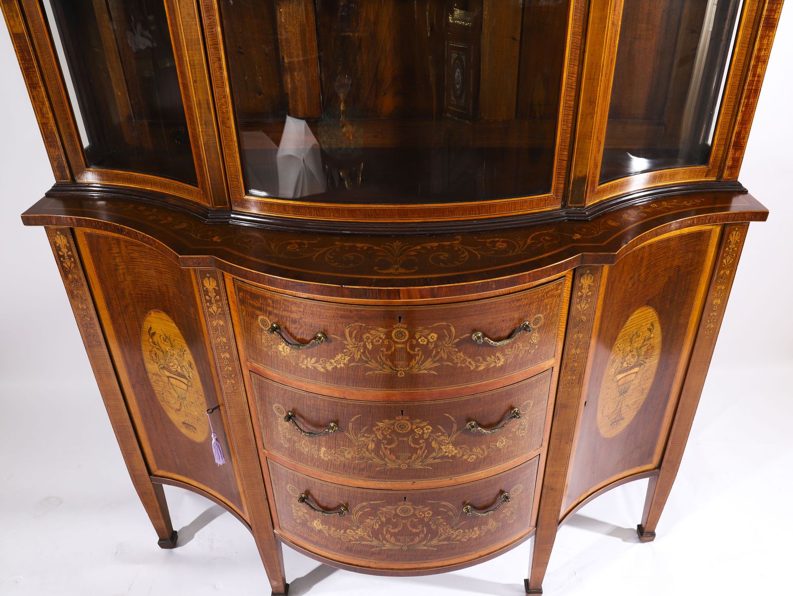 Furniture Antique Marquetry Serpentine Display Cabinet Edwards & Roberts 19th C photo