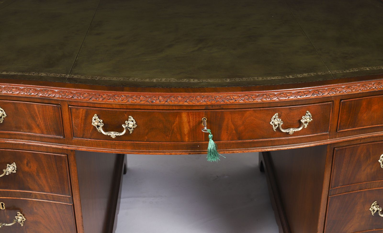 Antique Flame Mahogany Serpentine Partners Desk Circa 1900 photo buy