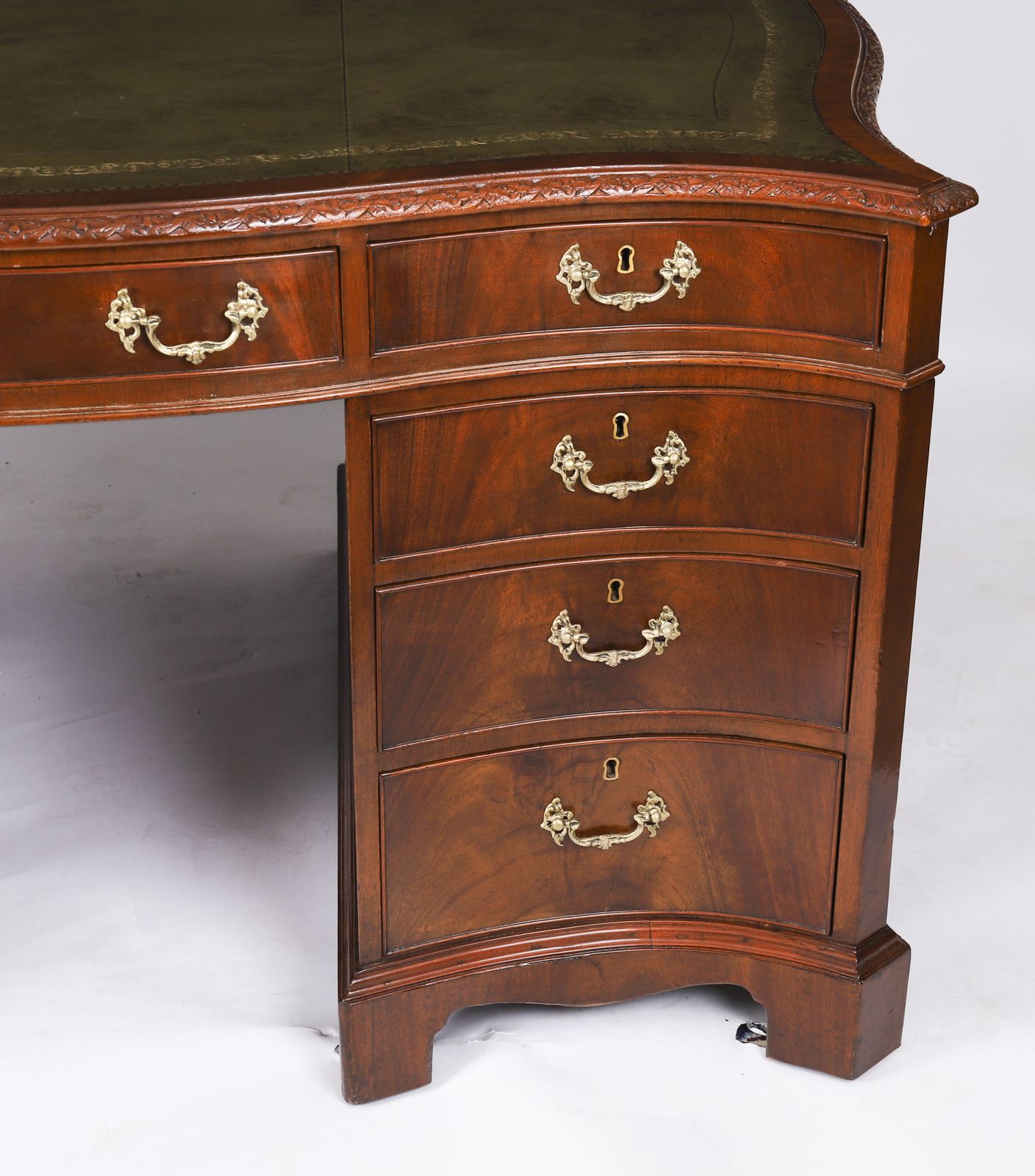 photo buy Antique Flame Mahogany Serpentine Partners Desk Circa 1900