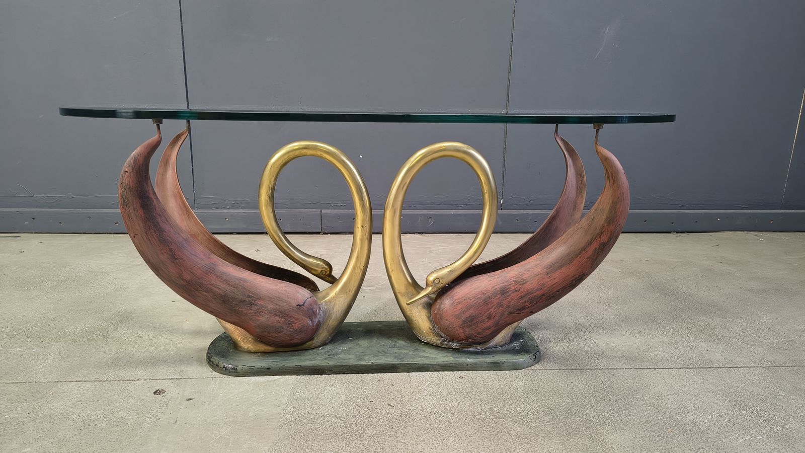 Vintage Brass Swan Coffee Table, 1980s