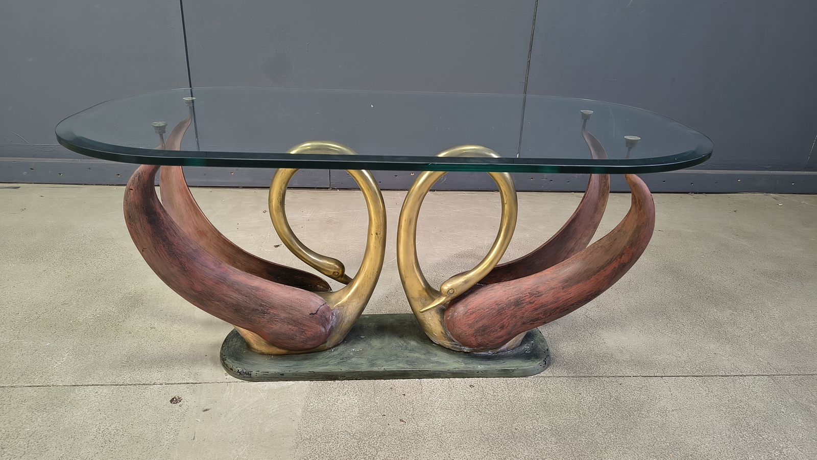 Vintage Brass Swan Coffee Table, 1980s photo vintage