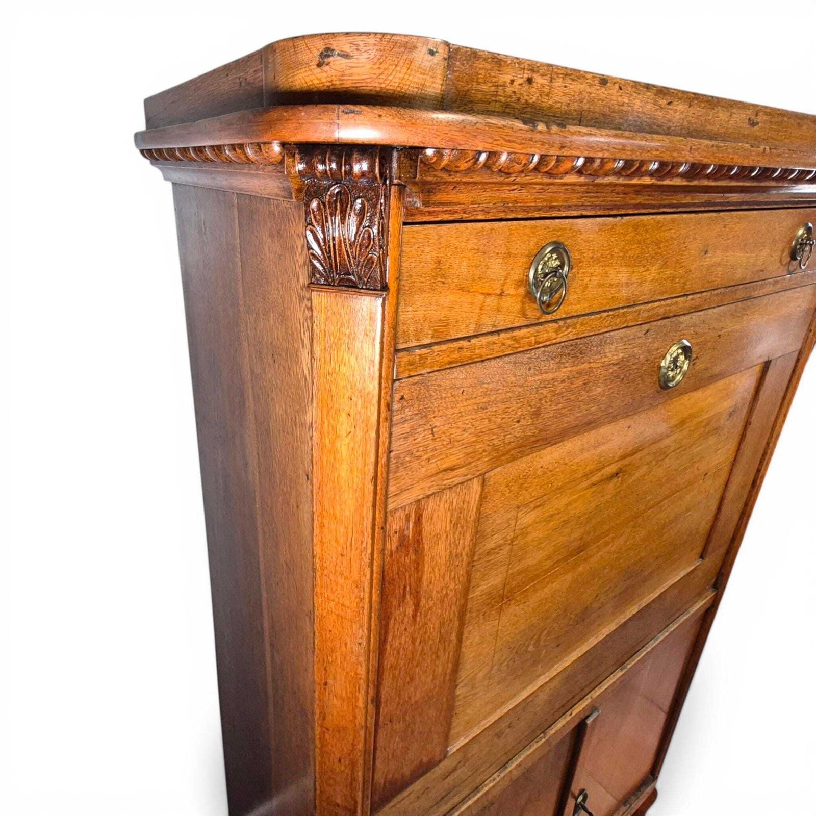 Antique Oak Fall Front Bureau Desk Secretary C1900 Writing Cabinet Storage photo 495.0