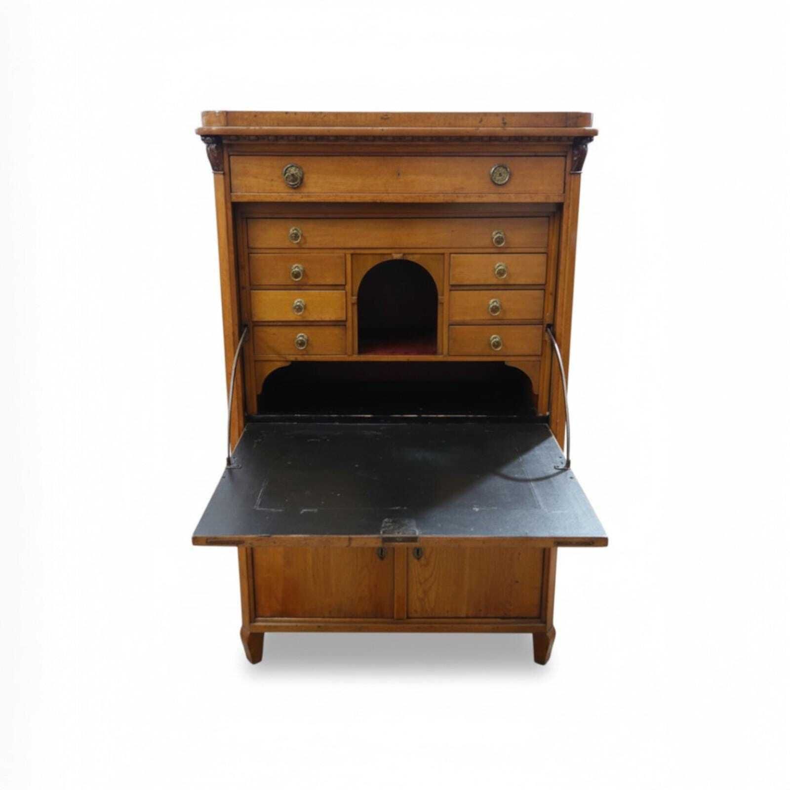 Antique Oak Fall Front Bureau Desk Secretary C1900 Writing Cabinet Storage photo vinterior
