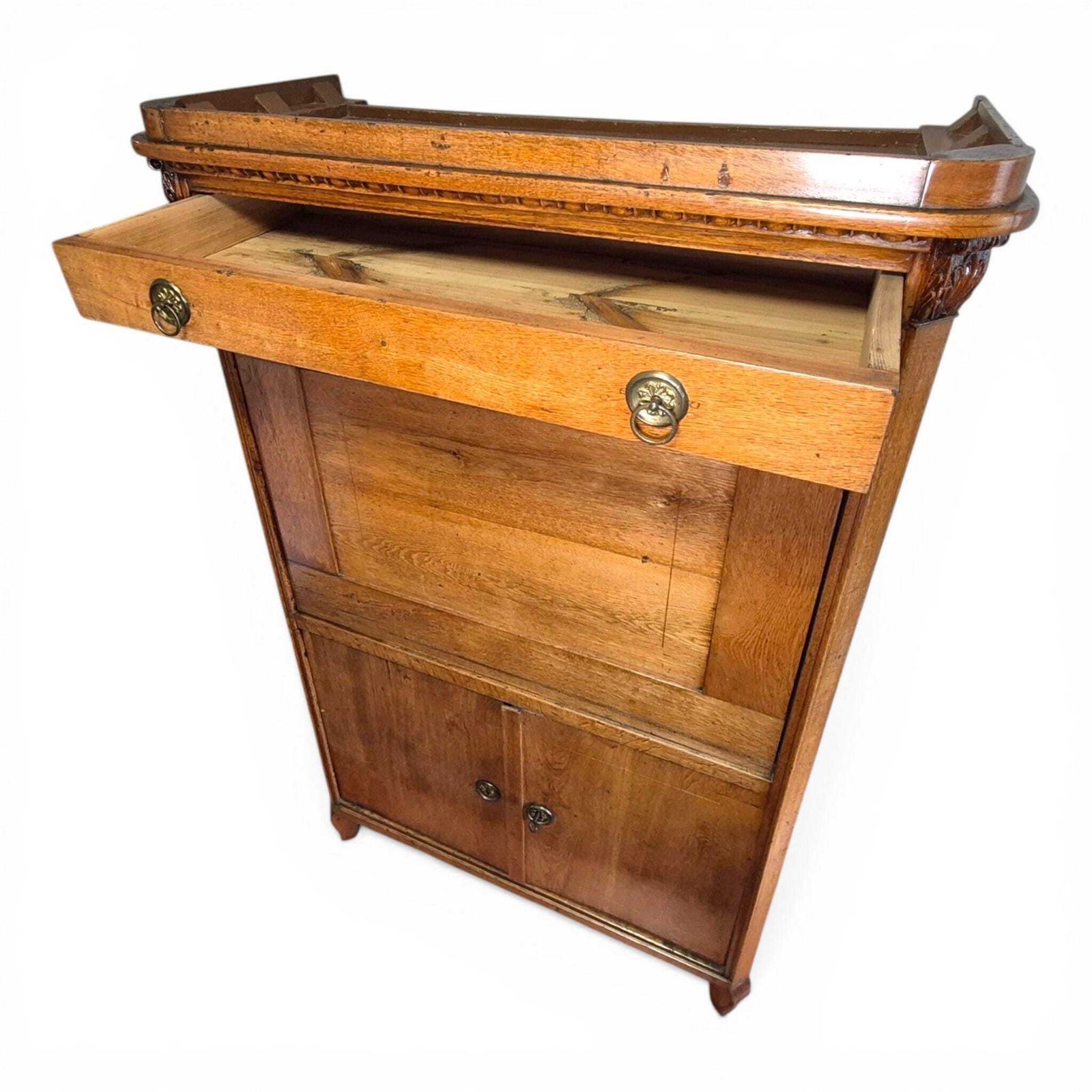 Antique Oak Fall Front Bureau Desk Secretary C1900 Writing Cabinet Storage photo vintage
