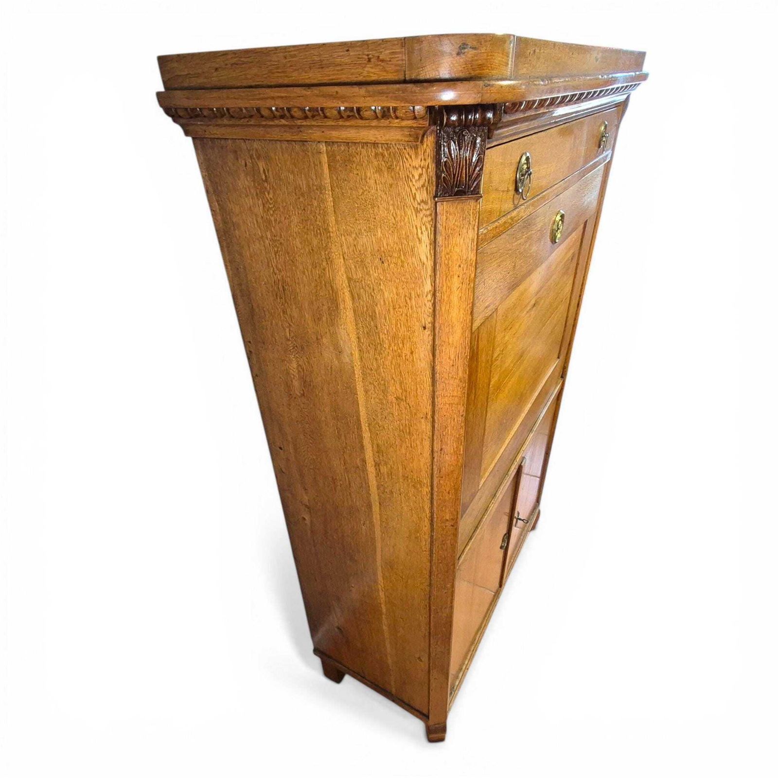 495.0 Antique Oak Fall Front Bureau Desk Secretary C1900 Writing Cabinet Storage photo