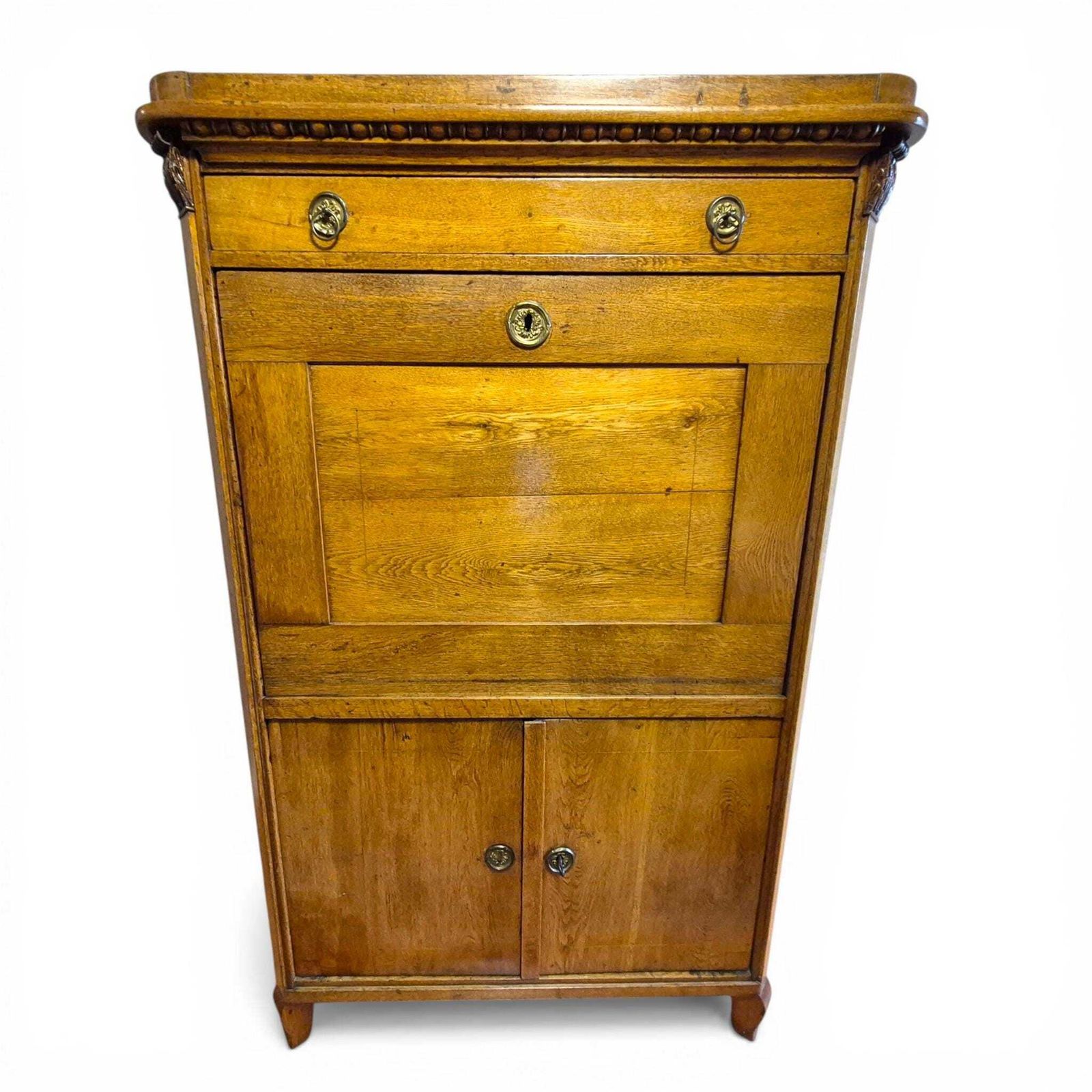 photo vintage Antique Oak Fall Front Bureau Desk Secretary C1900 Writing Cabinet Storage